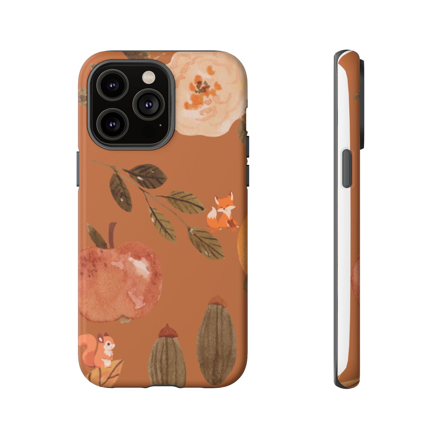 Cozy Autumn Phone Case, Fall-Themed Protective Cover, Cute Nature Design, Squirrel and Apple Motif, Cozy Gift for Nature Lovers
