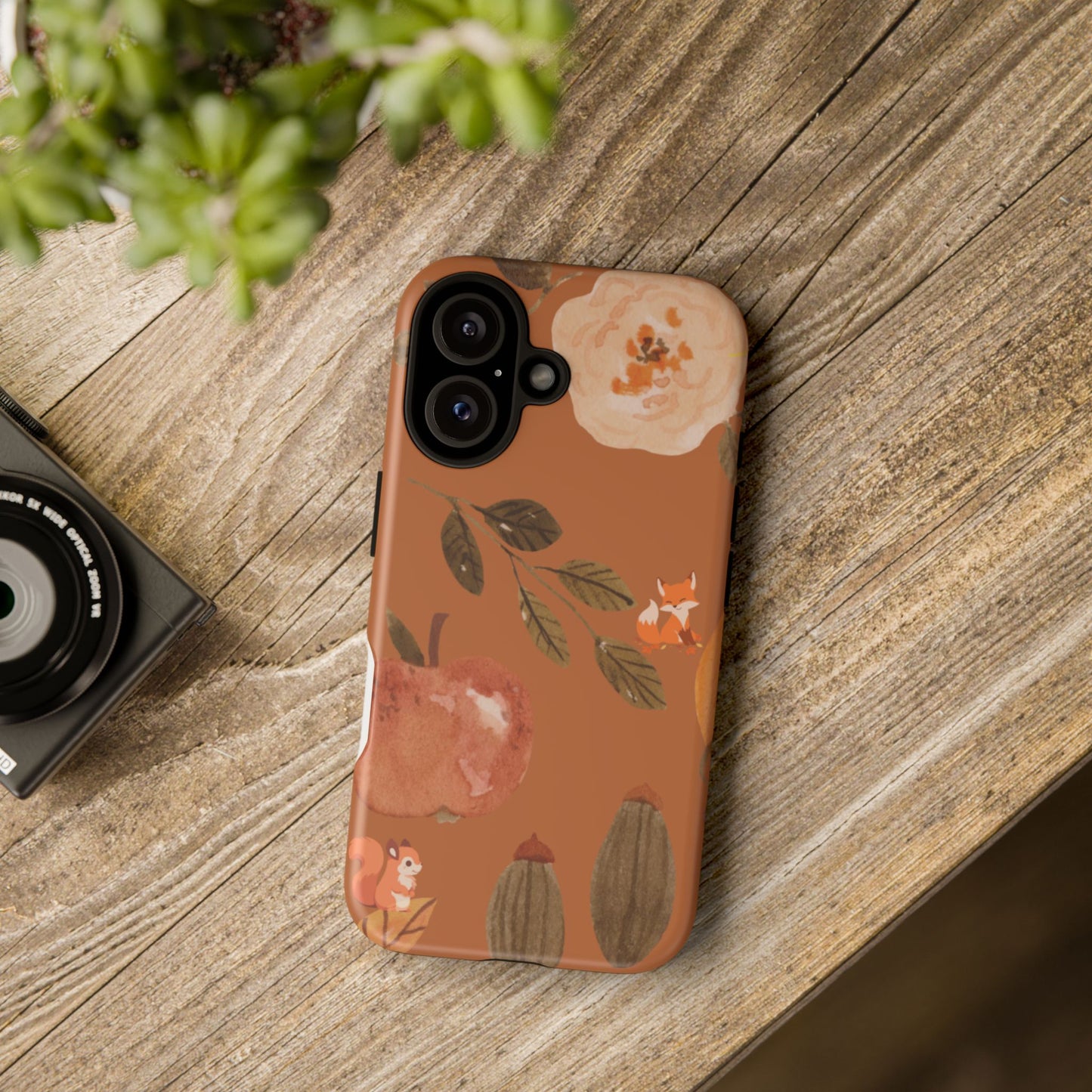 Cozy Autumn Phone Case, Fall-Themed Protective Cover, Cute Nature Design, Squirrel and Apple Motif, Cozy Gift for Nature Lovers