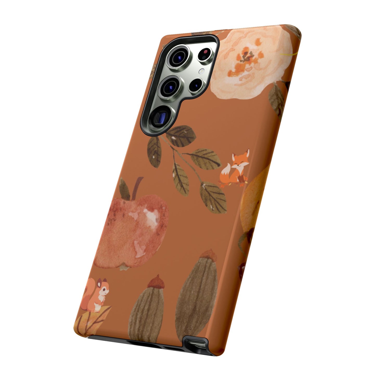 Cozy Autumn Phone Case, Fall-Themed Protective Cover, Cute Nature Design, Squirrel and Apple Motif, Cozy Gift for Nature Lovers