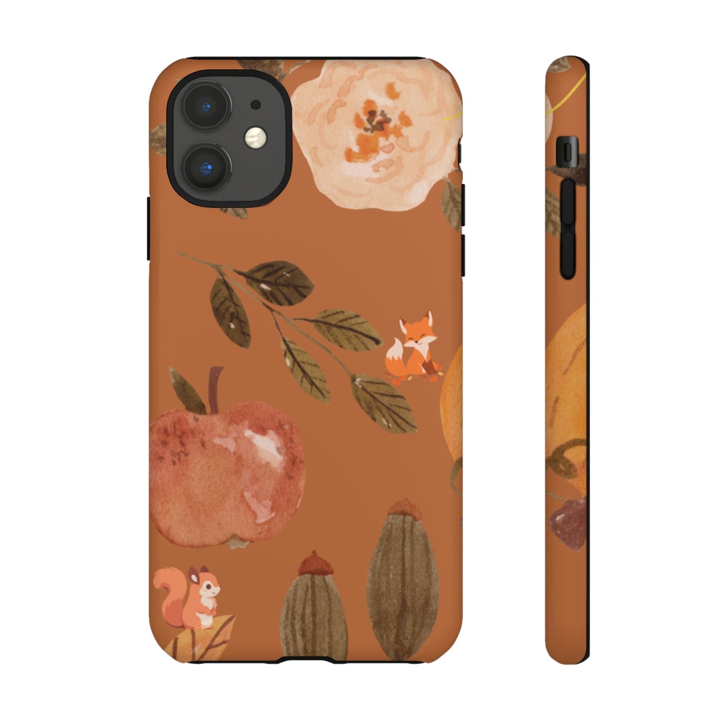 Cozy Autumn Phone Case, Fall-Themed Protective Cover, Cute Nature Design, Squirrel and Apple Motif, Cozy Gift for Nature Lovers