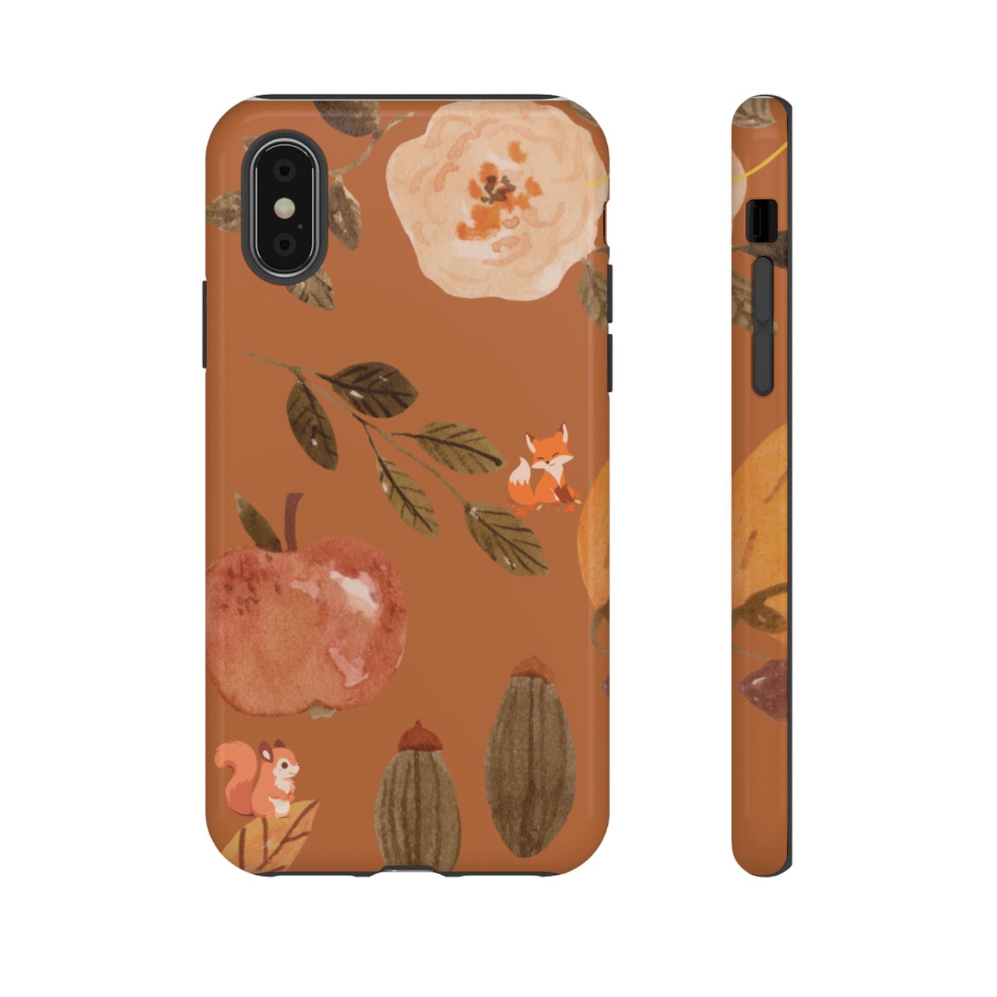 Cozy Autumn Phone Case, Fall-Themed Protective Cover, Cute Nature Design, Squirrel and Apple Motif, Cozy Gift for Nature Lovers