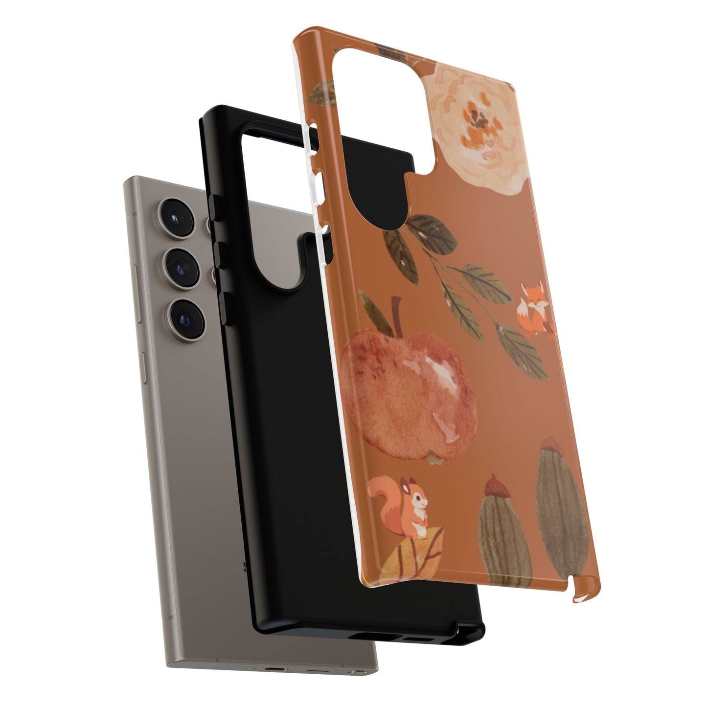 Cozy Autumn Phone Case, Fall-Themed Protective Cover, Cute Nature Design, Squirrel and Apple Motif, Cozy Gift for Nature Lovers