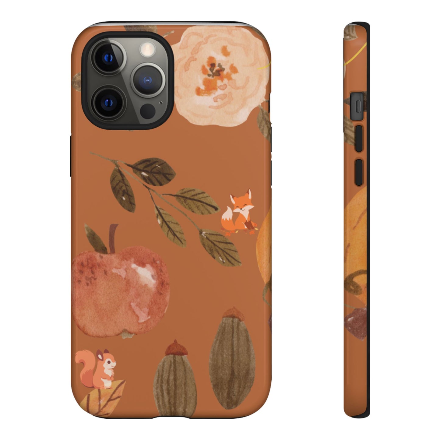 Cozy Autumn Phone Case, Fall-Themed Protective Cover, Cute Nature Design, Squirrel and Apple Motif, Cozy Gift for Nature Lovers