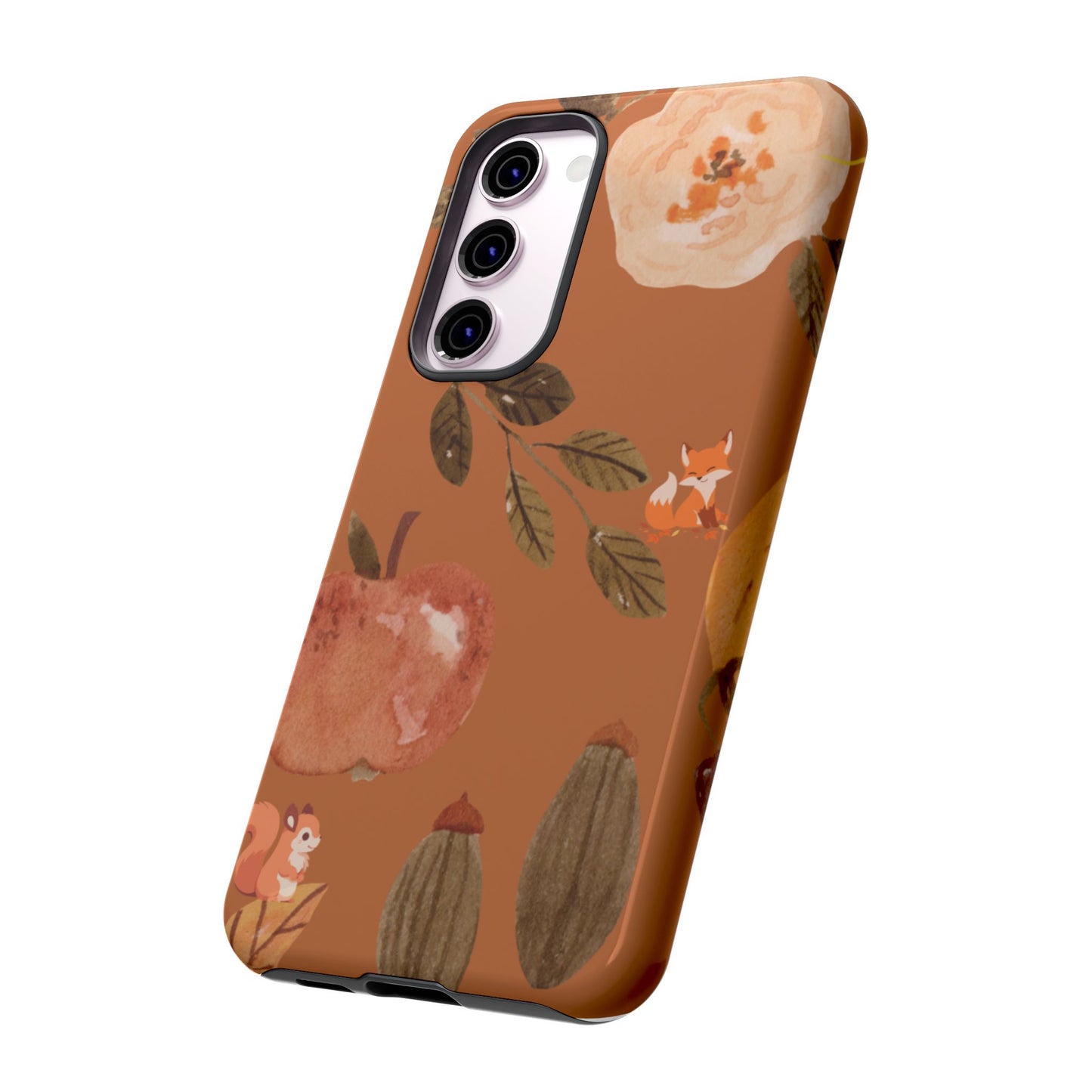 Cozy Autumn Phone Case, Fall-Themed Protective Cover, Cute Nature Design, Squirrel and Apple Motif, Cozy Gift for Nature Lovers