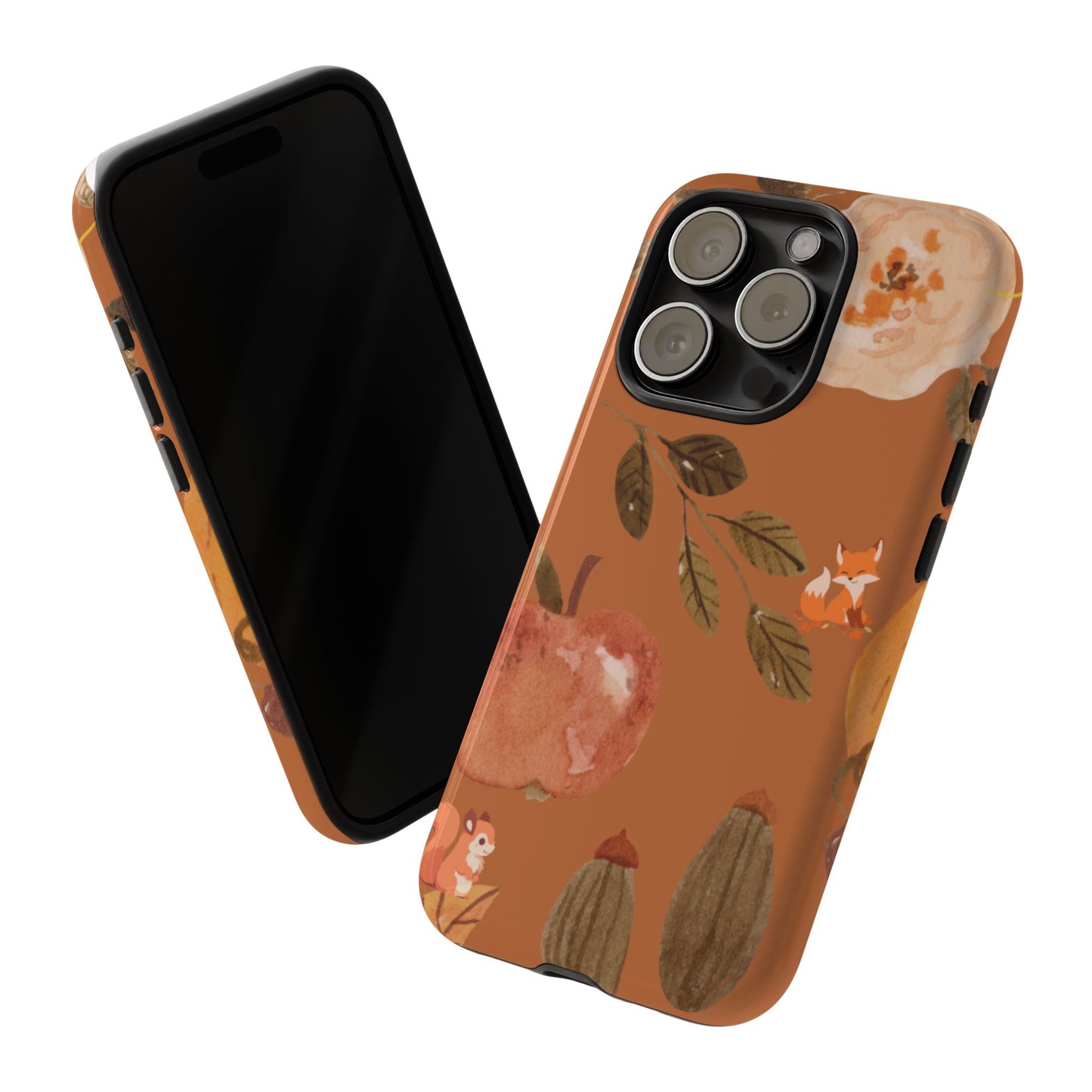 Cozy Autumn Phone Case, Fall-Themed Protective Cover, Cute Nature Design, Squirrel and Apple Motif, Cozy Gift for Nature Lovers