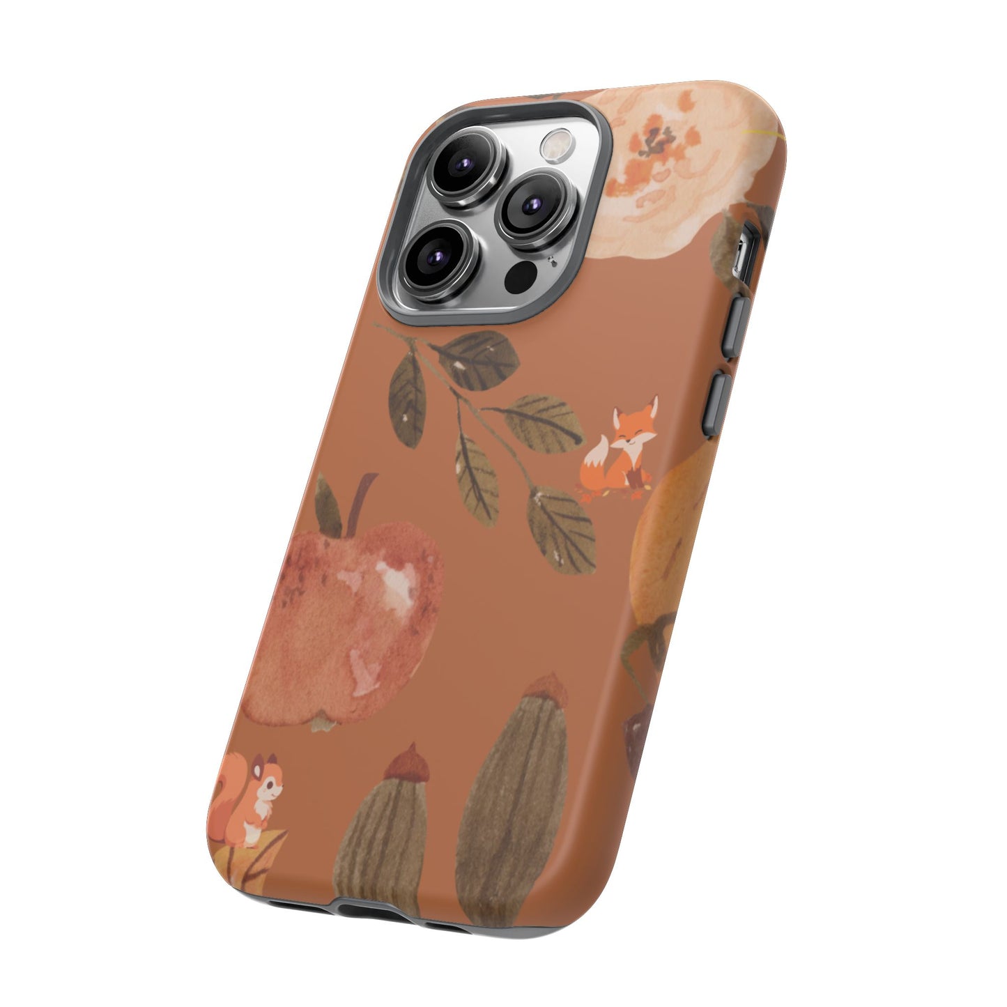 Cozy Autumn Phone Case, Fall-Themed Protective Cover, Cute Nature Design, Squirrel and Apple Motif, Cozy Gift for Nature Lovers