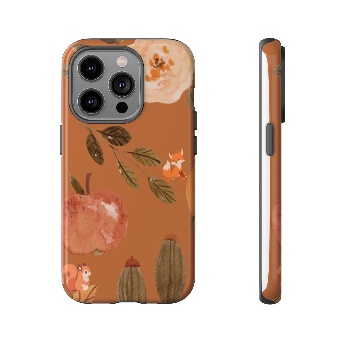 Cozy Autumn Phone Case, Fall-Themed Protective Cover, Cute Nature Design, Squirrel and Apple Motif, Cozy Gift for Nature Lovers