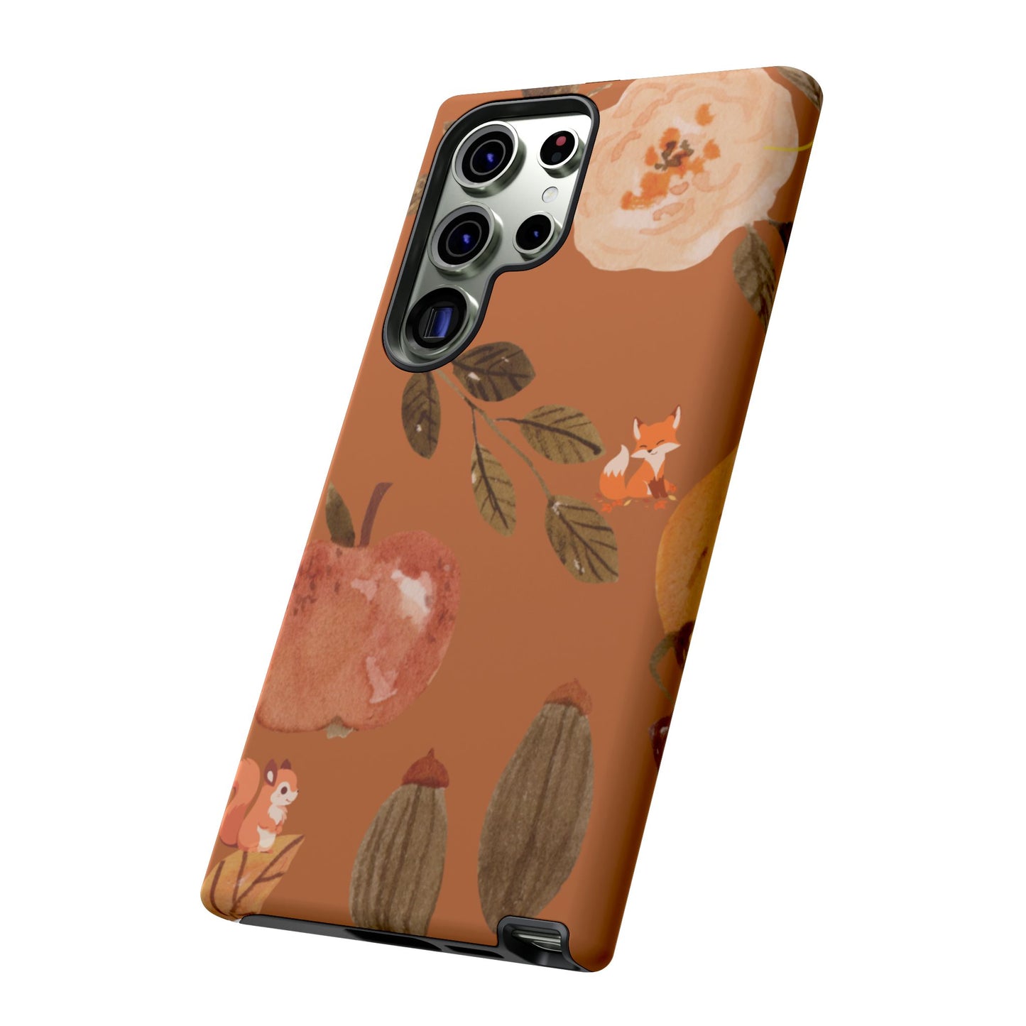Cozy Autumn Phone Case, Fall-Themed Protective Cover, Cute Nature Design, Squirrel and Apple Motif, Cozy Gift for Nature Lovers