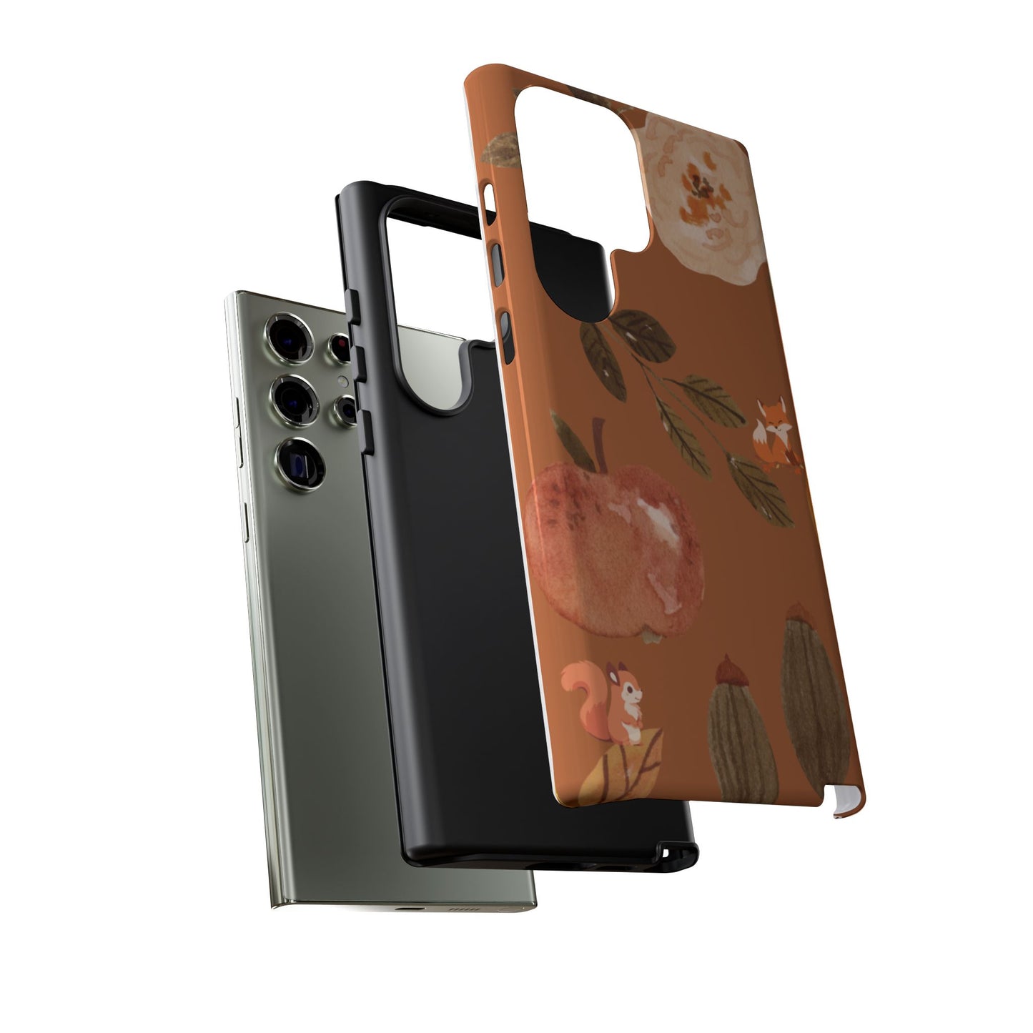 Cozy Autumn Phone Case, Fall-Themed Protective Cover, Cute Nature Design, Squirrel and Apple Motif, Cozy Gift for Nature Lovers