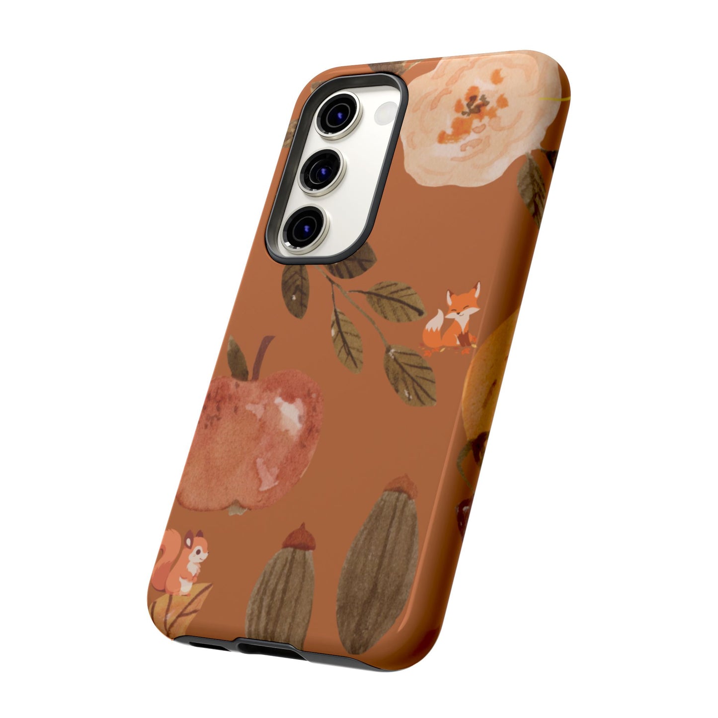 Cozy Autumn Phone Case, Fall-Themed Protective Cover, Cute Nature Design, Squirrel and Apple Motif, Cozy Gift for Nature Lovers