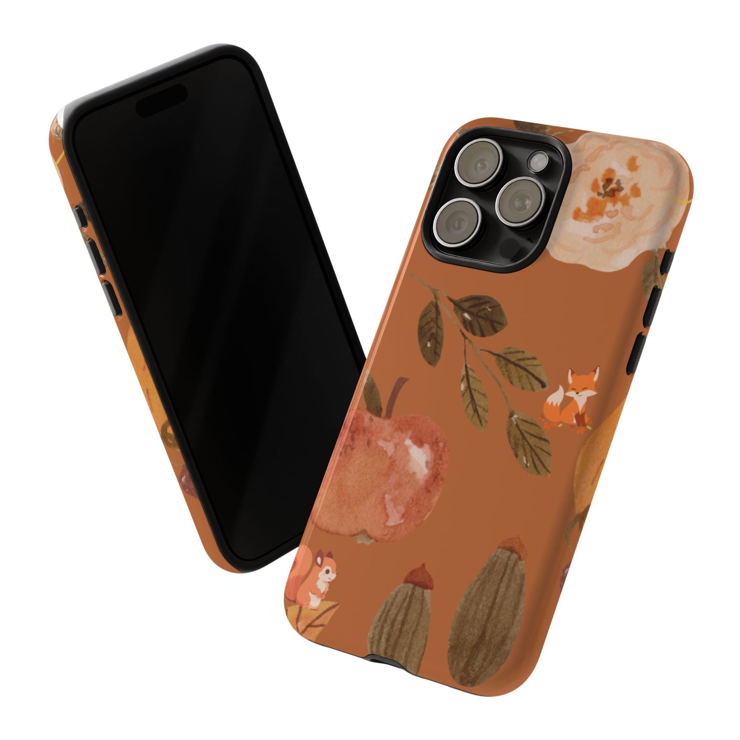 Cozy Autumn Phone Case, Fall-Themed Protective Cover, Cute Nature Design, Squirrel and Apple Motif, Cozy Gift for Nature Lovers