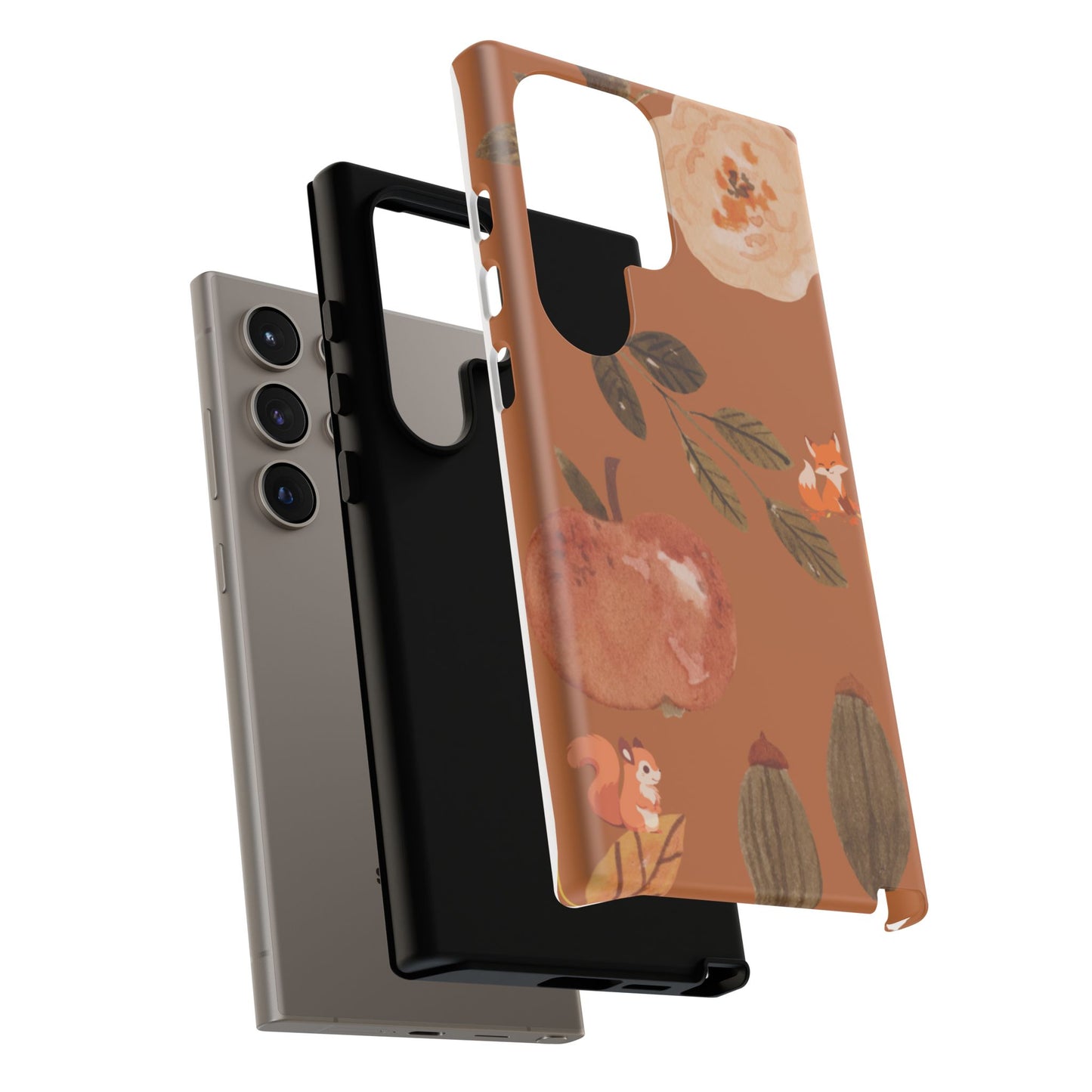 Cozy Autumn Phone Case, Fall-Themed Protective Cover, Cute Nature Design, Squirrel and Apple Motif, Cozy Gift for Nature Lovers