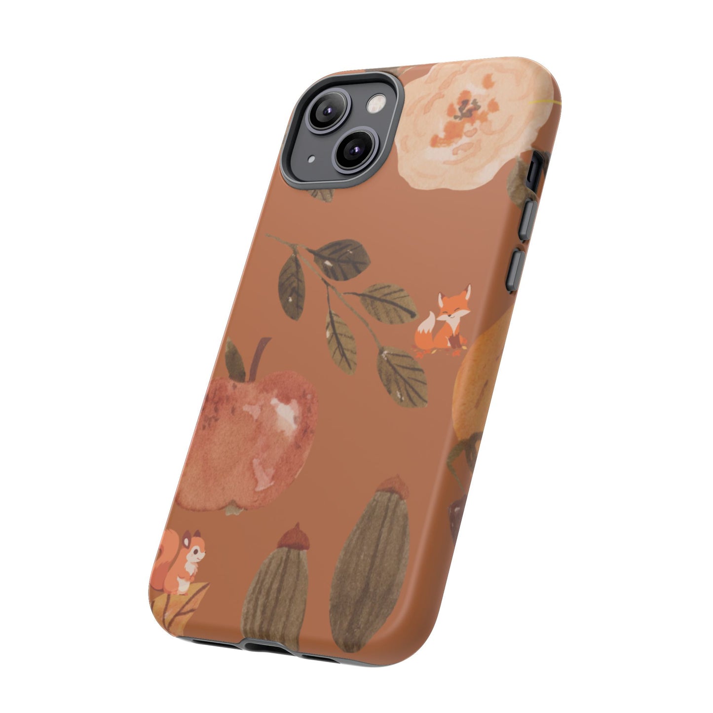 Cozy Autumn Phone Case, Fall-Themed Protective Cover, Cute Nature Design, Squirrel and Apple Motif, Cozy Gift for Nature Lovers
