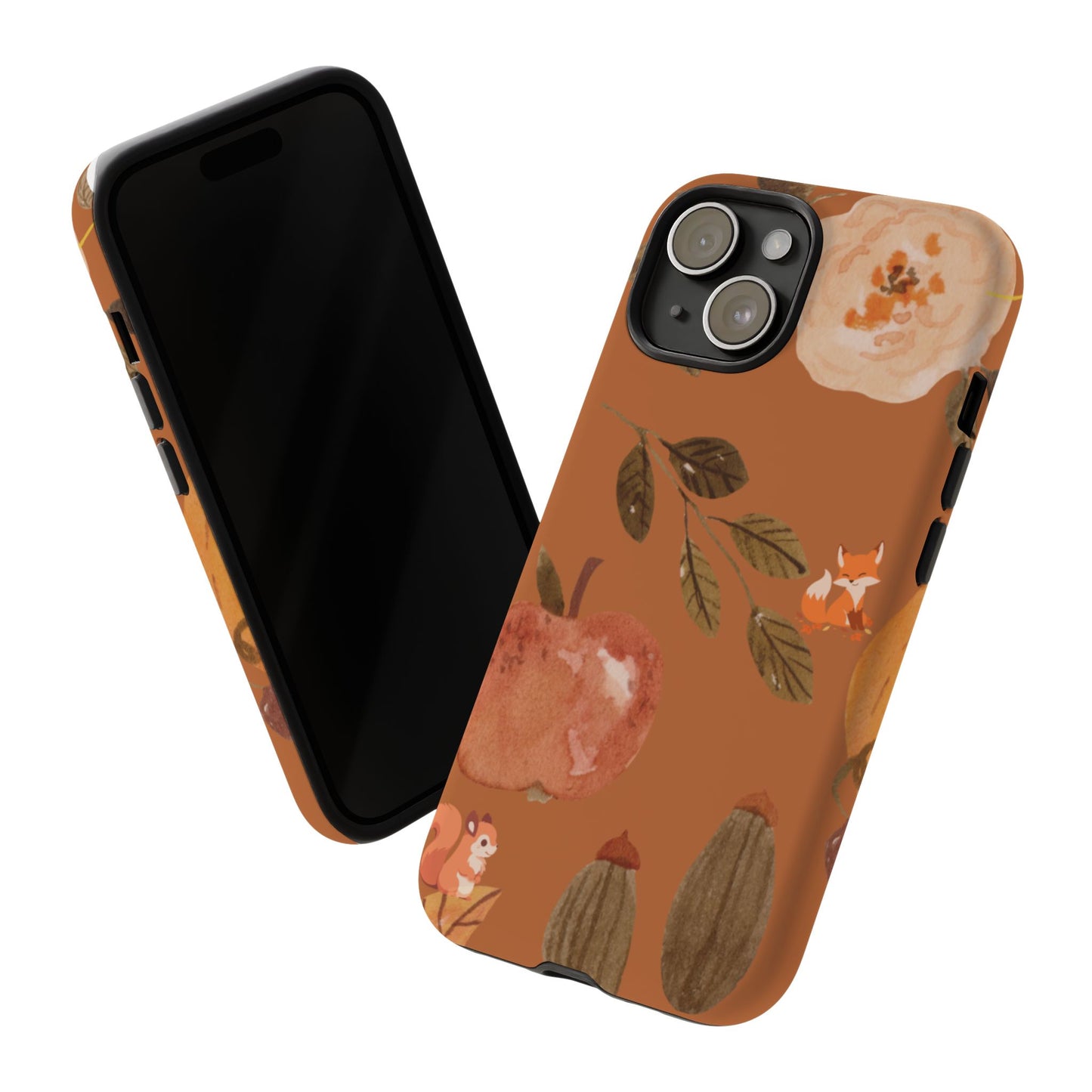 Cozy Autumn Phone Case, Fall-Themed Protective Cover, Cute Nature Design, Squirrel and Apple Motif, Cozy Gift for Nature Lovers
