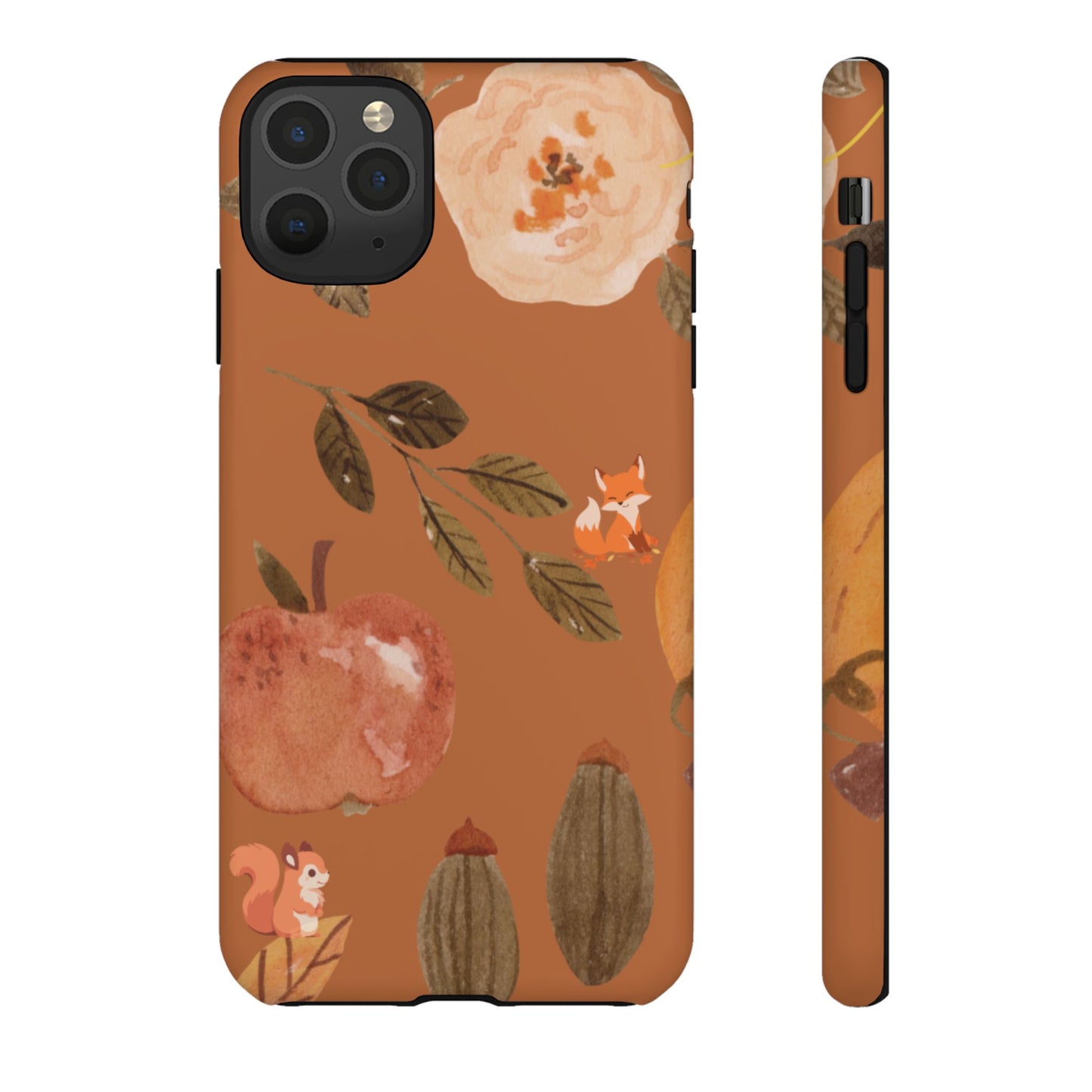 Cozy Autumn Phone Case, Fall-Themed Protective Cover, Cute Nature Design, Squirrel and Apple Motif, Cozy Gift for Nature Lovers