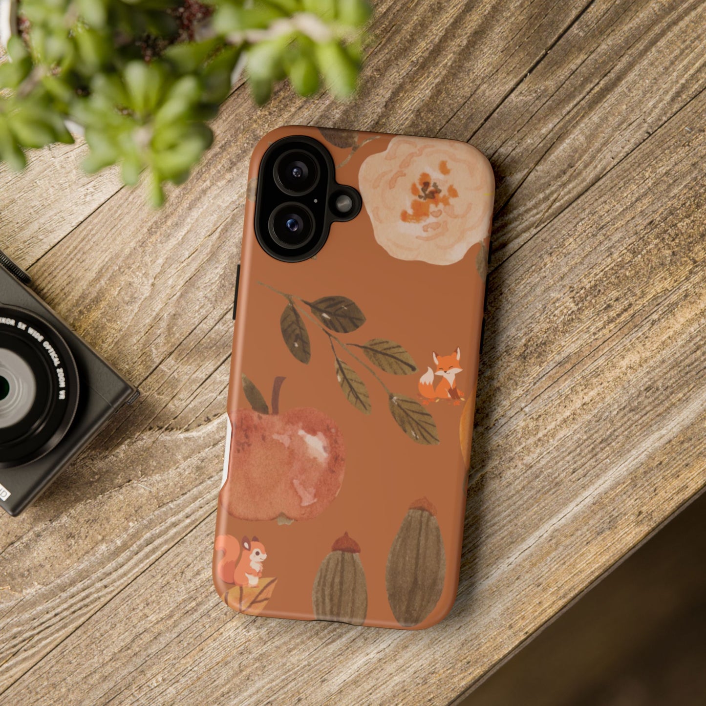 Cozy Autumn Phone Case, Fall-Themed Protective Cover, Cute Nature Design, Squirrel and Apple Motif, Cozy Gift for Nature Lovers