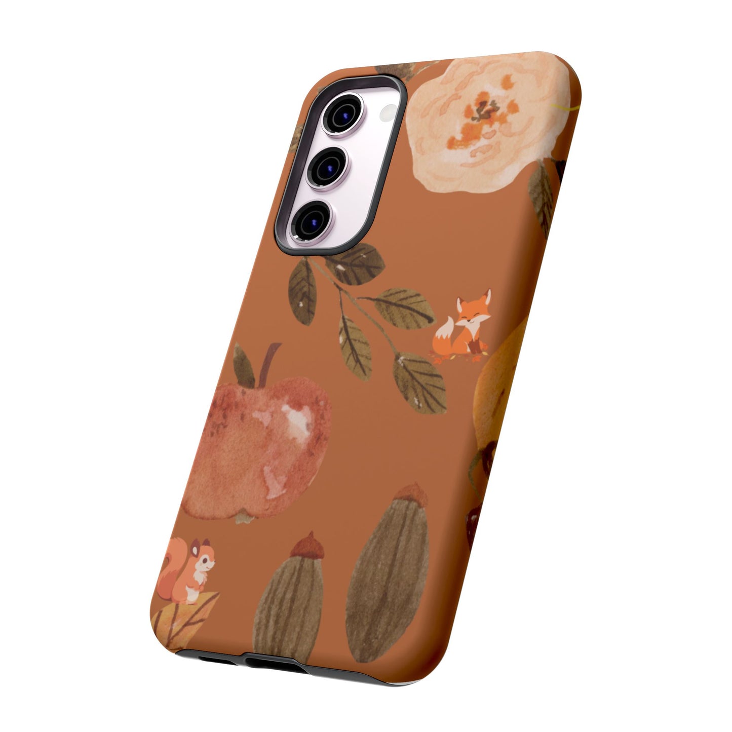 Cozy Autumn Phone Case, Fall-Themed Protective Cover, Cute Nature Design, Squirrel and Apple Motif, Cozy Gift for Nature Lovers