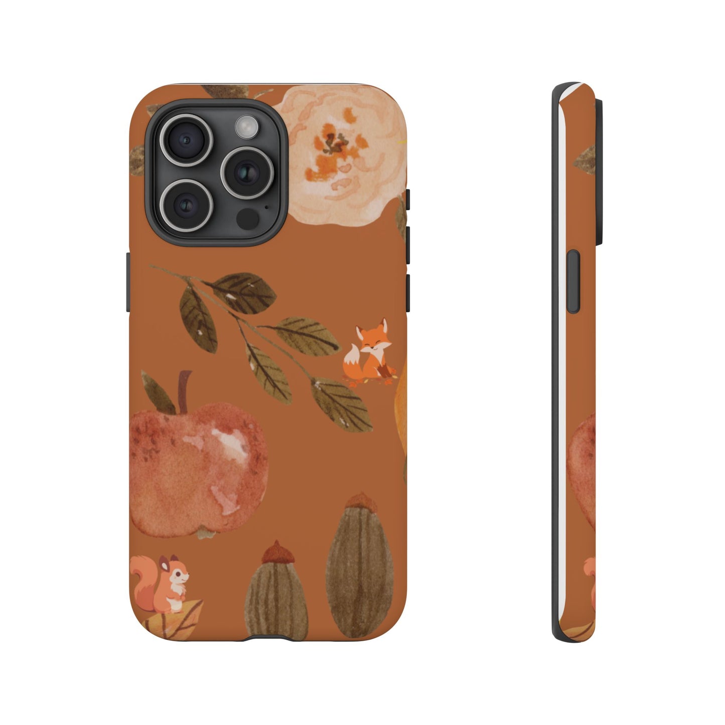 Cozy Autumn Phone Case, Fall-Themed Protective Cover, Cute Nature Design, Squirrel and Apple Motif, Cozy Gift for Nature Lovers