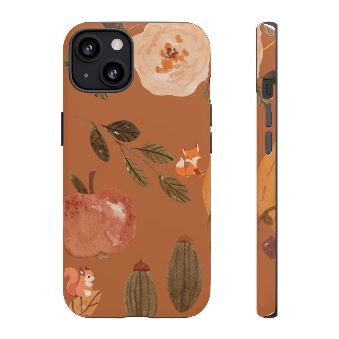 Cozy Autumn Phone Case, Fall-Themed Protective Cover, Cute Nature Design, Squirrel and Apple Motif, Cozy Gift for Nature Lovers
