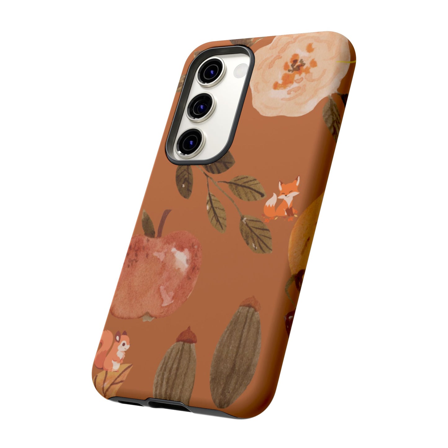 Cozy Autumn Phone Case, Fall-Themed Protective Cover, Cute Nature Design, Squirrel and Apple Motif, Cozy Gift for Nature Lovers