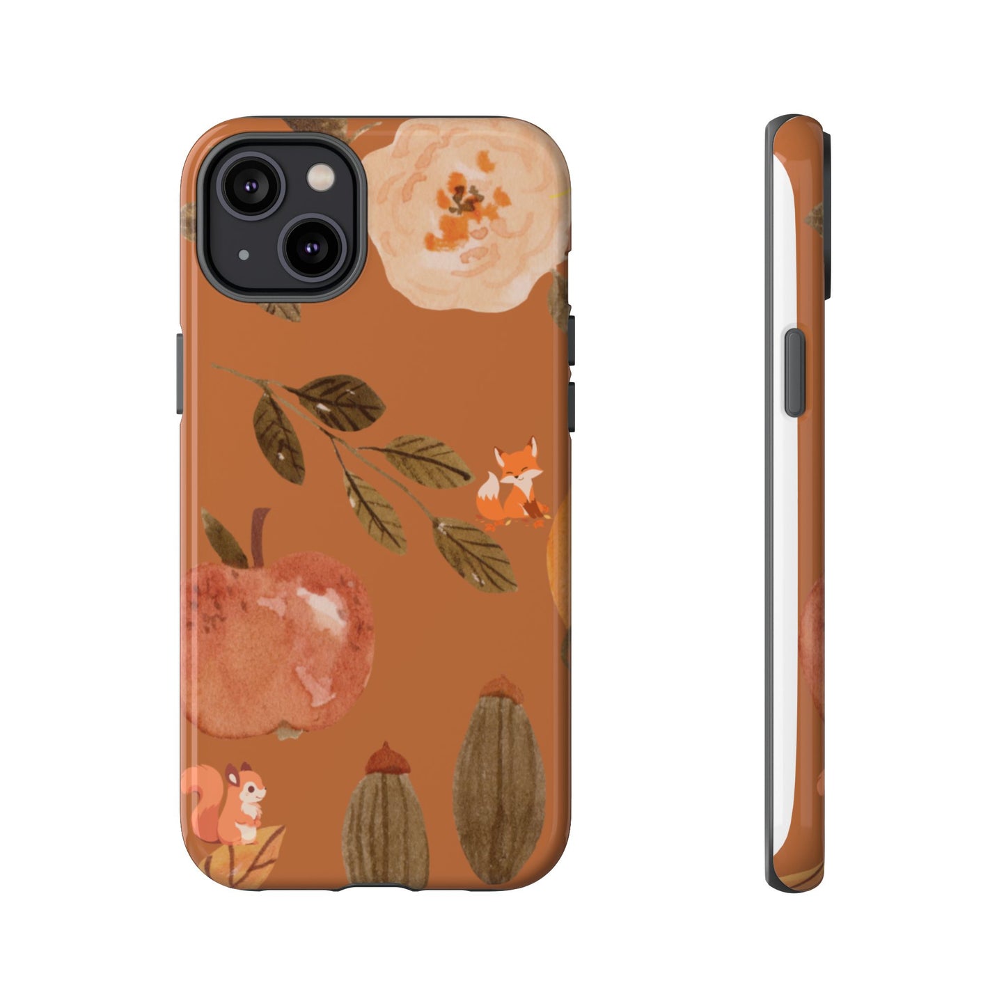 Cozy Autumn Phone Case, Fall-Themed Protective Cover, Cute Nature Design, Squirrel and Apple Motif, Cozy Gift for Nature Lovers