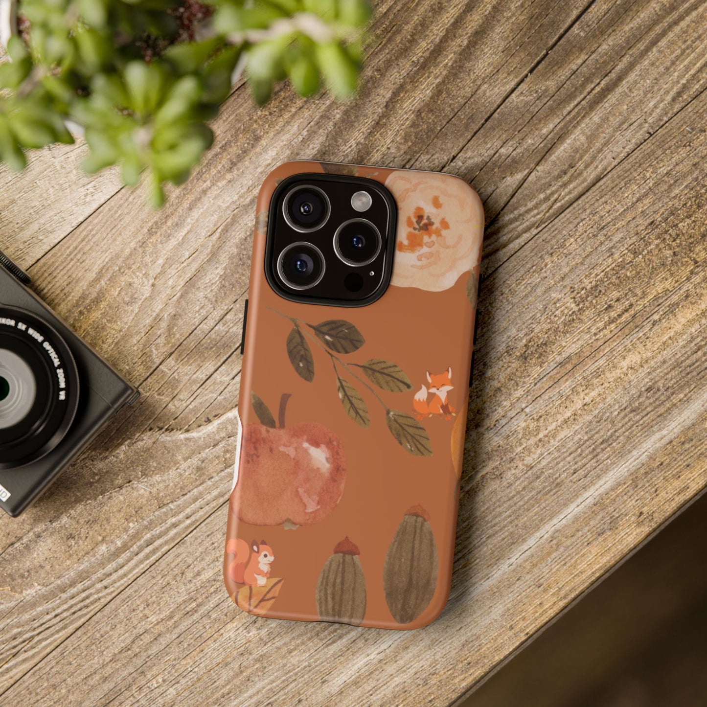 Cozy Autumn Phone Case, Fall-Themed Protective Cover, Cute Nature Design, Squirrel and Apple Motif, Cozy Gift for Nature Lovers
