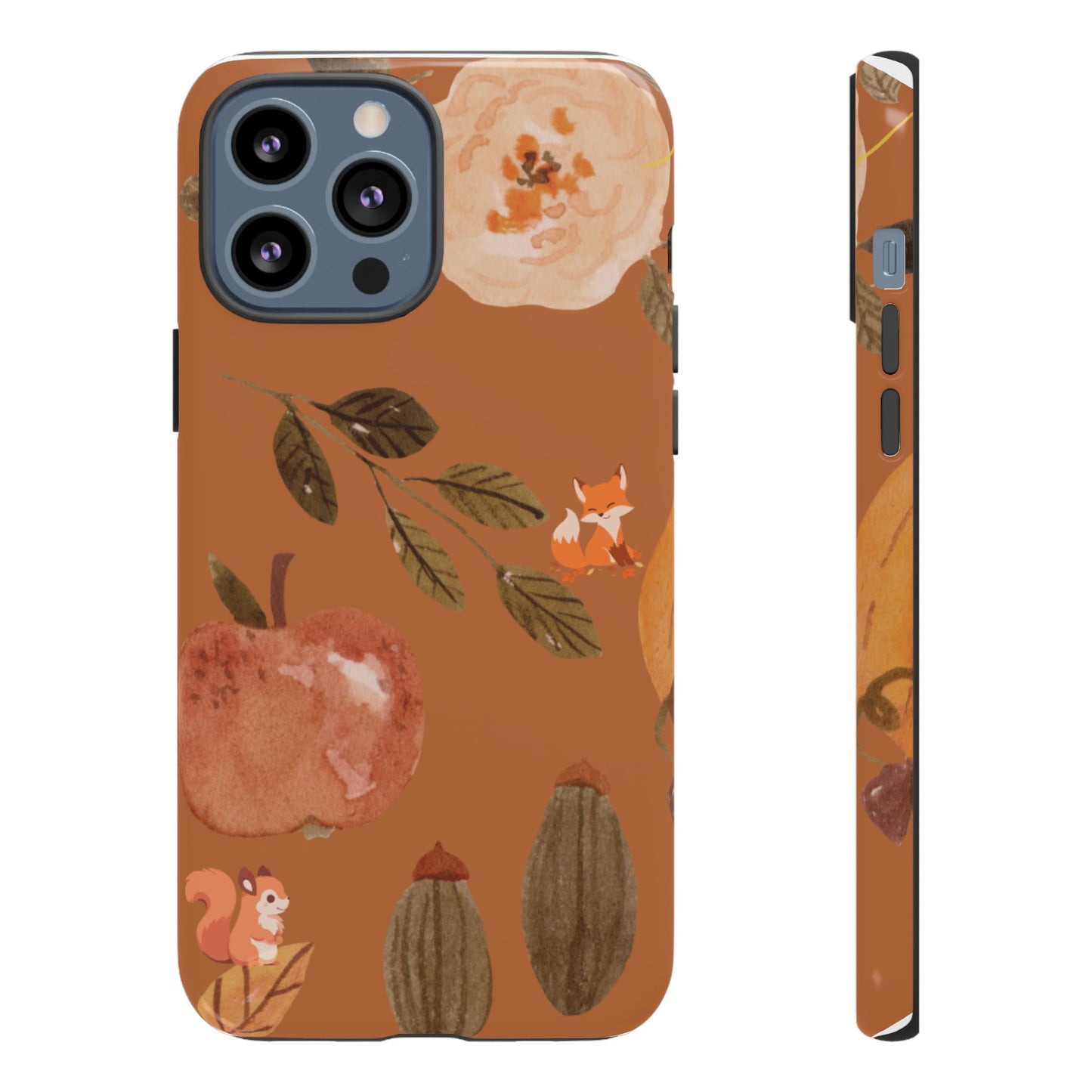 Cozy Autumn Phone Case, Fall-Themed Protective Cover, Cute Nature Design, Squirrel and Apple Motif, Cozy Gift for Nature Lovers
