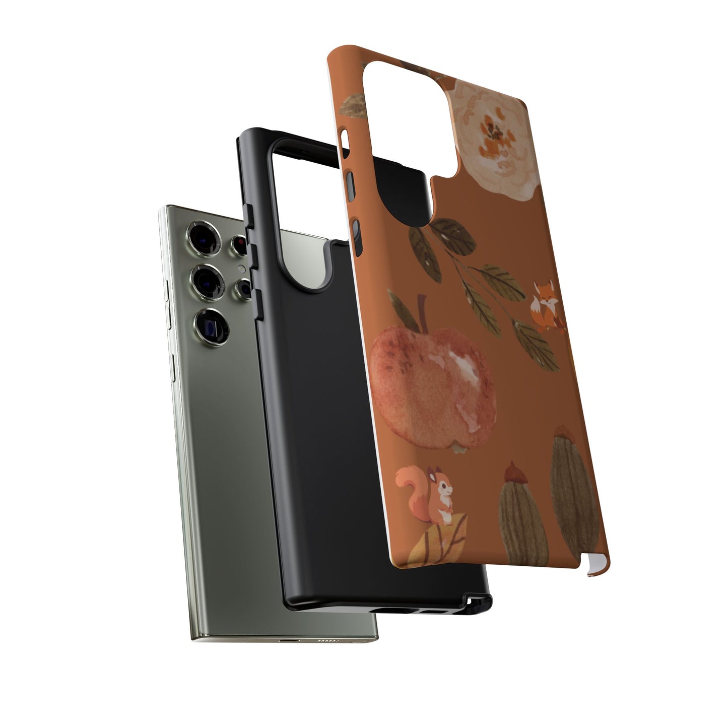 Cozy Autumn Phone Case, Fall-Themed Protective Cover, Cute Nature Design, Squirrel and Apple Motif, Cozy Gift for Nature Lovers