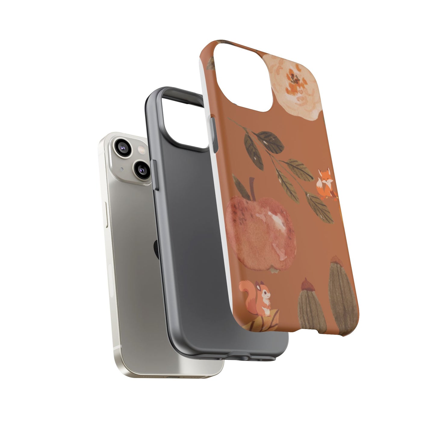 Cozy Autumn Phone Case, Fall-Themed Protective Cover, Cute Nature Design, Squirrel and Apple Motif, Cozy Gift for Nature Lovers