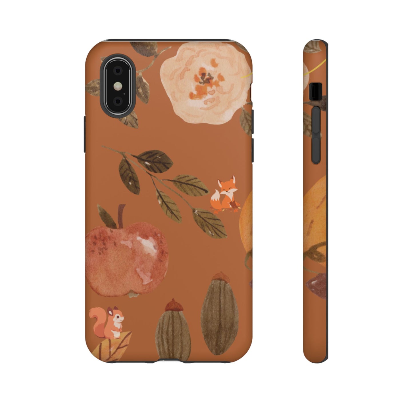 Cozy Autumn Phone Case, Fall-Themed Protective Cover, Cute Nature Design, Squirrel and Apple Motif, Cozy Gift for Nature Lovers