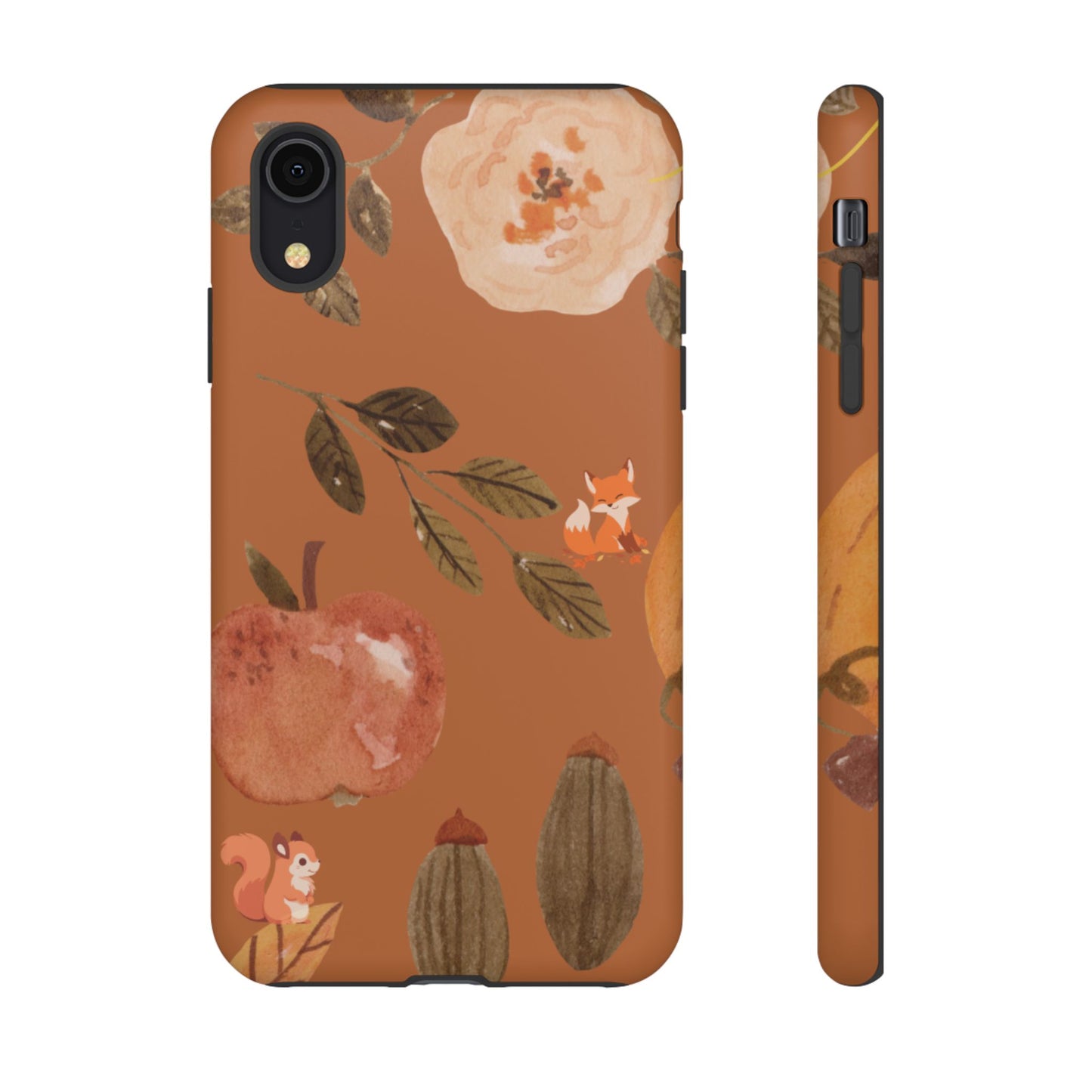 Cozy Autumn Phone Case, Fall-Themed Protective Cover, Cute Nature Design, Squirrel and Apple Motif, Cozy Gift for Nature Lovers