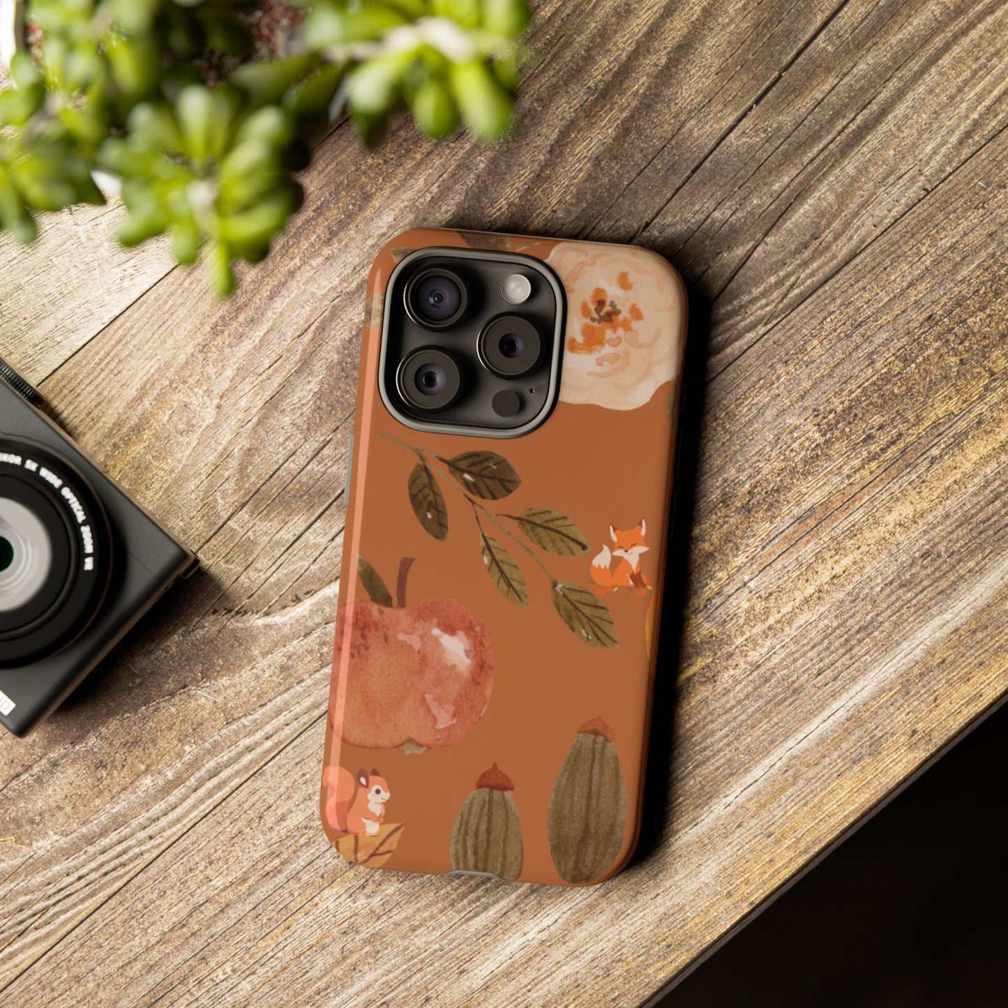 Cozy Autumn Phone Case, Fall-Themed Protective Cover, Cute Nature Design, Squirrel and Apple Motif, Cozy Gift for Nature Lovers