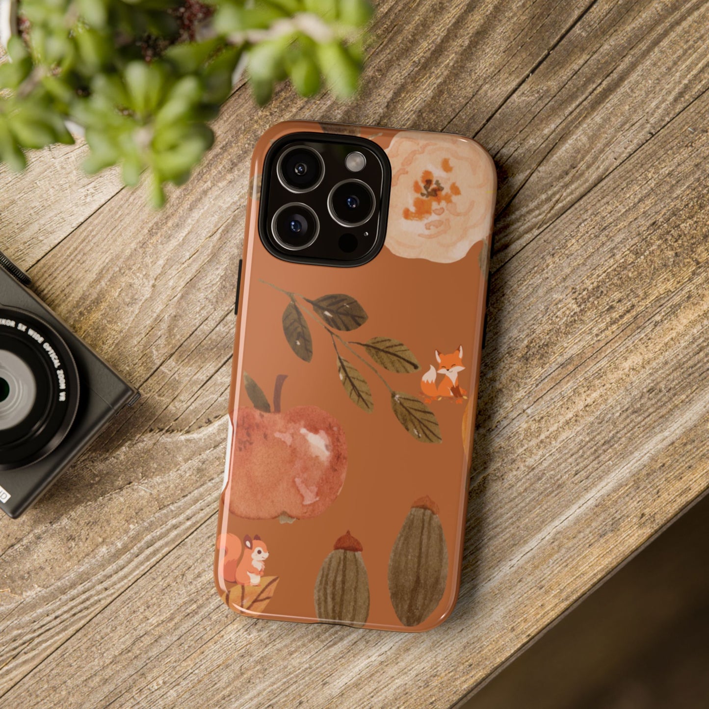 Cozy Autumn Phone Case, Fall-Themed Protective Cover, Cute Nature Design, Squirrel and Apple Motif, Cozy Gift for Nature Lovers