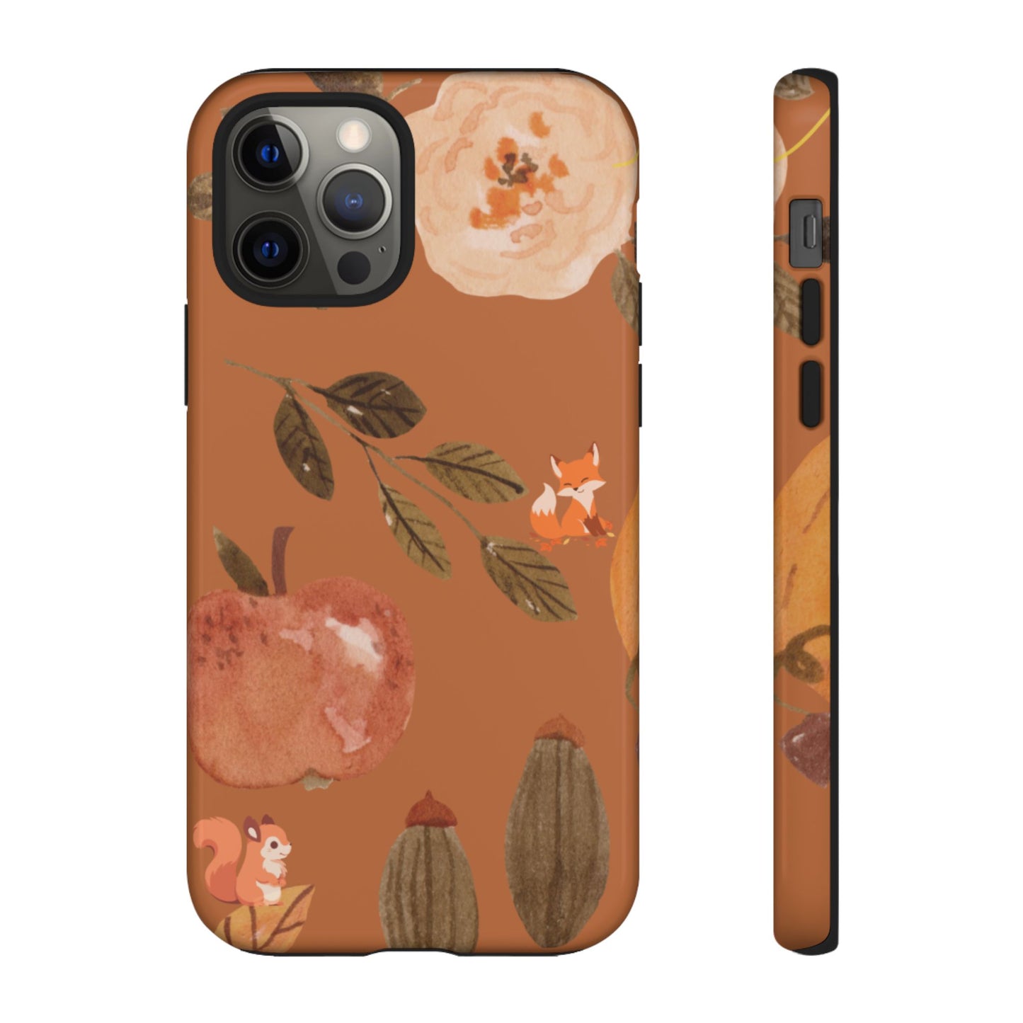Cozy Autumn Phone Case, Fall-Themed Protective Cover, Cute Nature Design, Squirrel and Apple Motif, Cozy Gift for Nature Lovers
