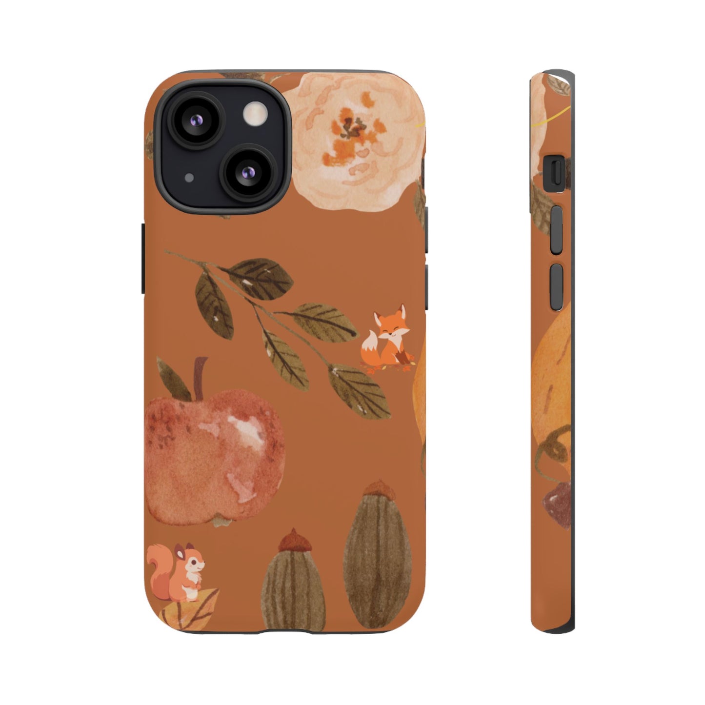 Cozy Autumn Phone Case, Fall-Themed Protective Cover, Cute Nature Design, Squirrel and Apple Motif, Cozy Gift for Nature Lovers