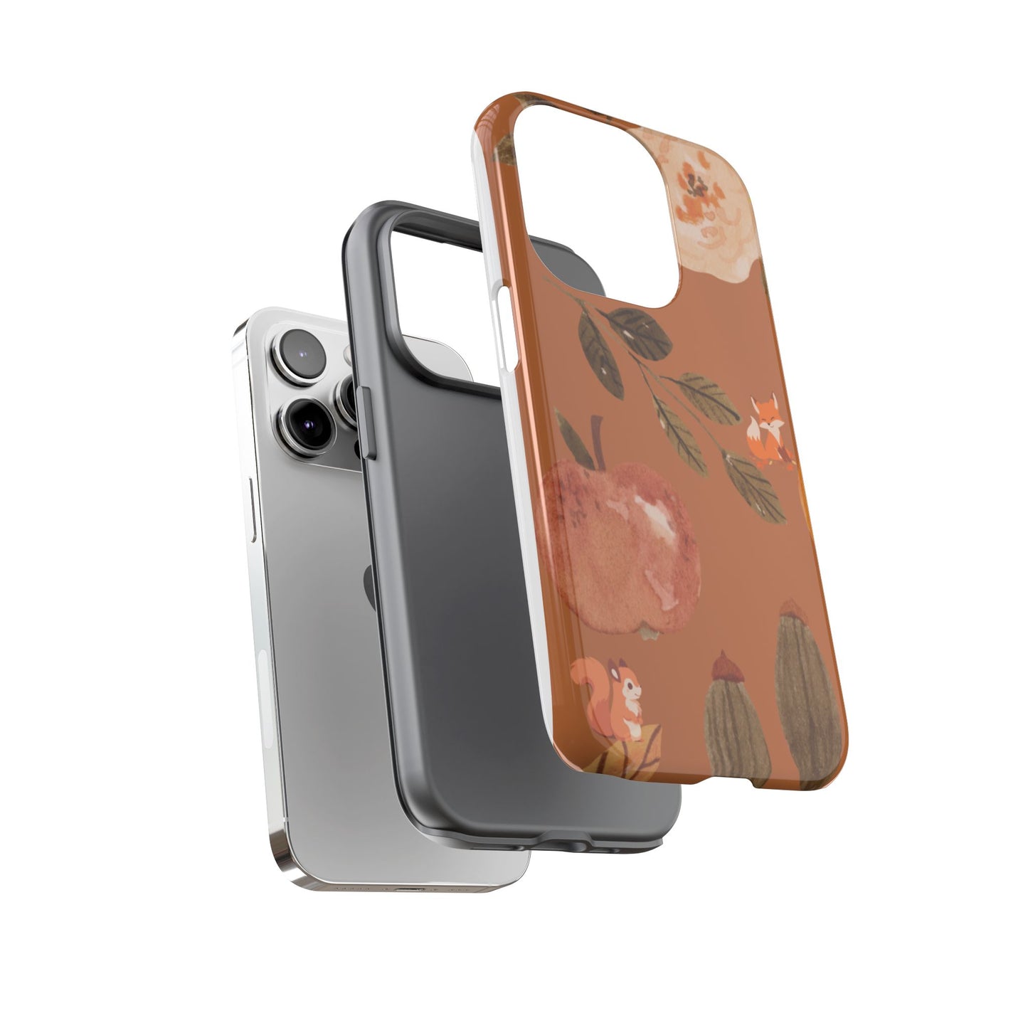 Cozy Autumn Phone Case, Fall-Themed Protective Cover, Cute Nature Design, Squirrel and Apple Motif, Cozy Gift for Nature Lovers