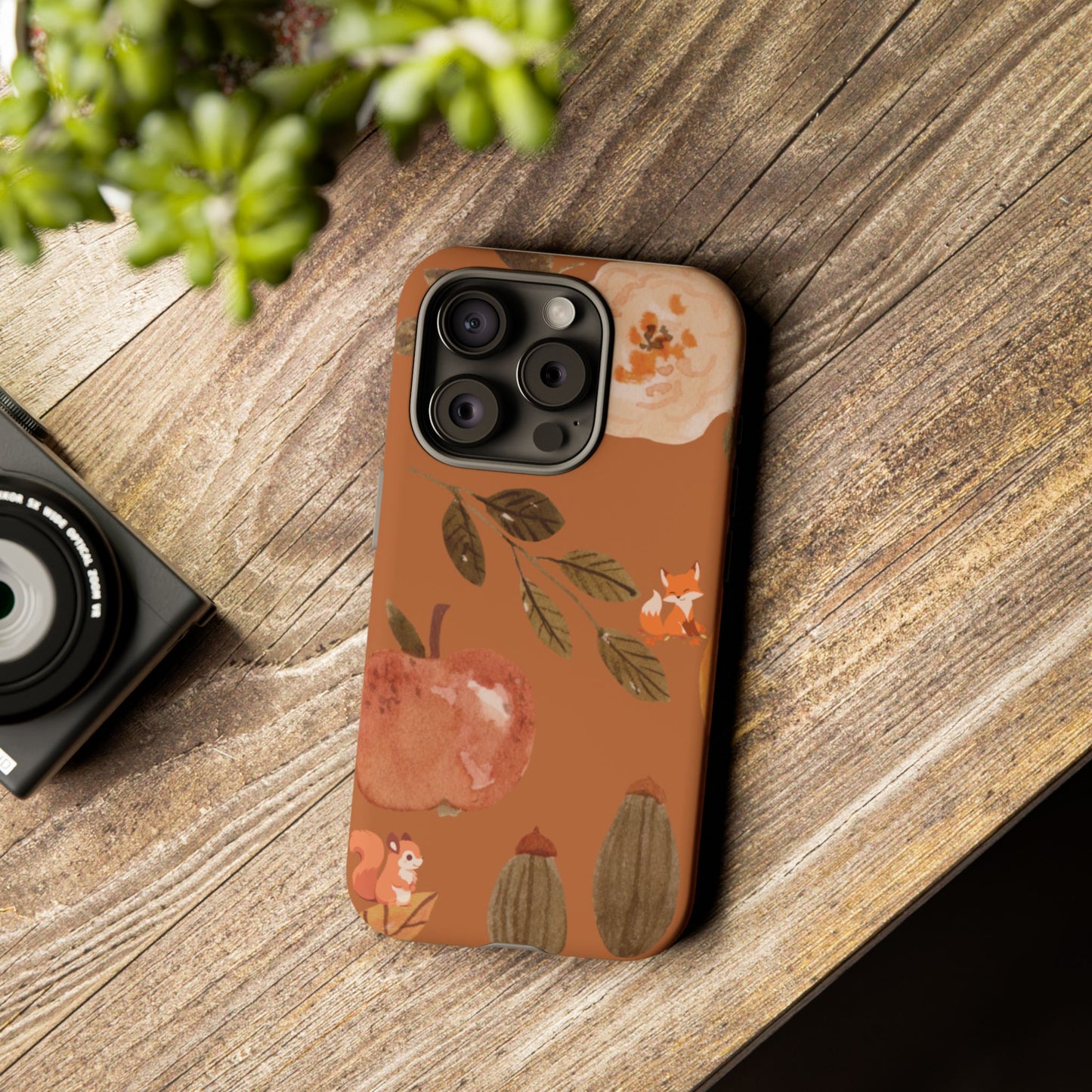 Cozy Autumn Phone Case, Fall-Themed Protective Cover, Cute Nature Design, Squirrel and Apple Motif, Cozy Gift for Nature Lovers