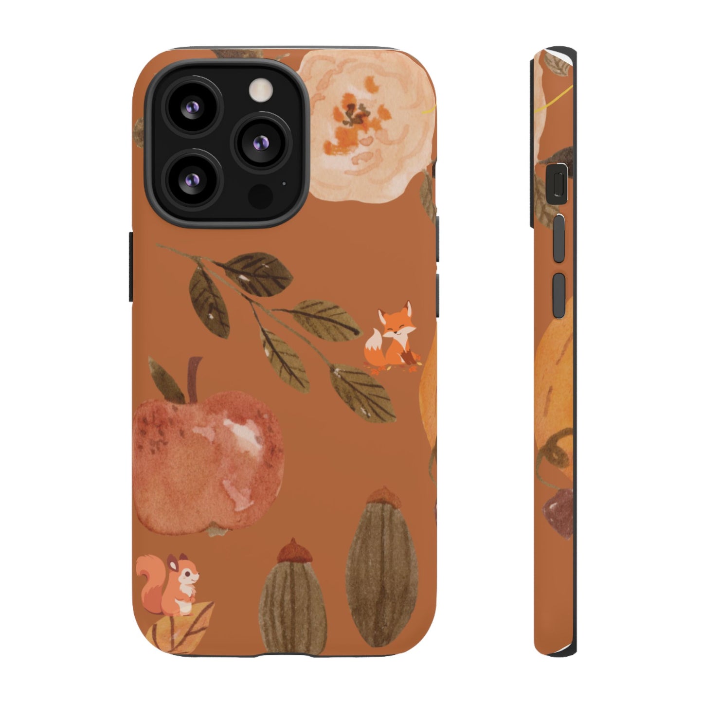 Cozy Autumn Phone Case, Fall-Themed Protective Cover, Cute Nature Design, Squirrel and Apple Motif, Cozy Gift for Nature Lovers