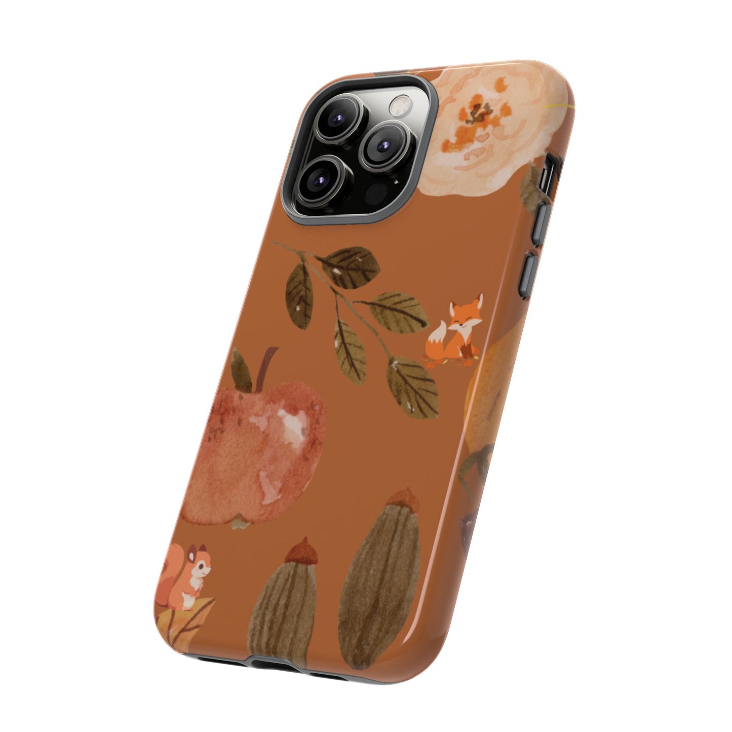 Cozy Autumn Phone Case, Fall-Themed Protective Cover, Cute Nature Design, Squirrel and Apple Motif, Cozy Gift for Nature Lovers