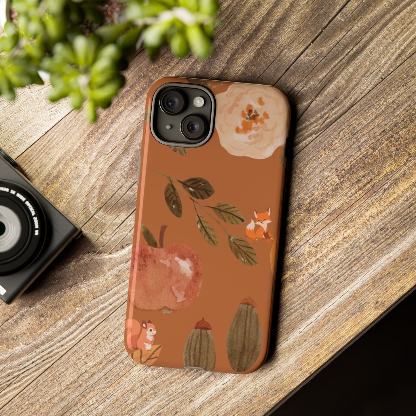 Cozy Autumn Phone Case, Fall-Themed Protective Cover, Cute Nature Design, Squirrel and Apple Motif, Cozy Gift for Nature Lovers