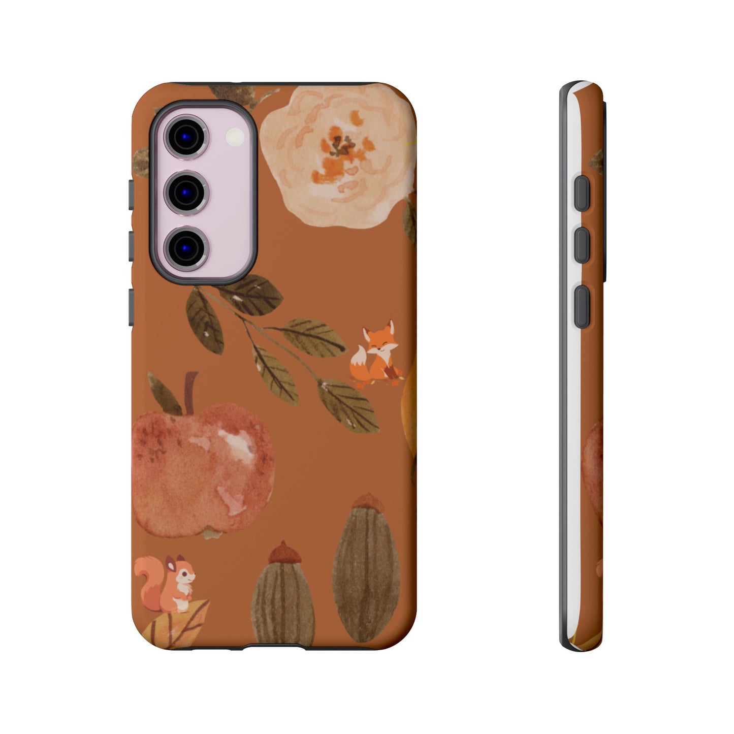 Cozy Autumn Phone Case, Fall-Themed Protective Cover, Cute Nature Design, Squirrel and Apple Motif, Cozy Gift for Nature Lovers