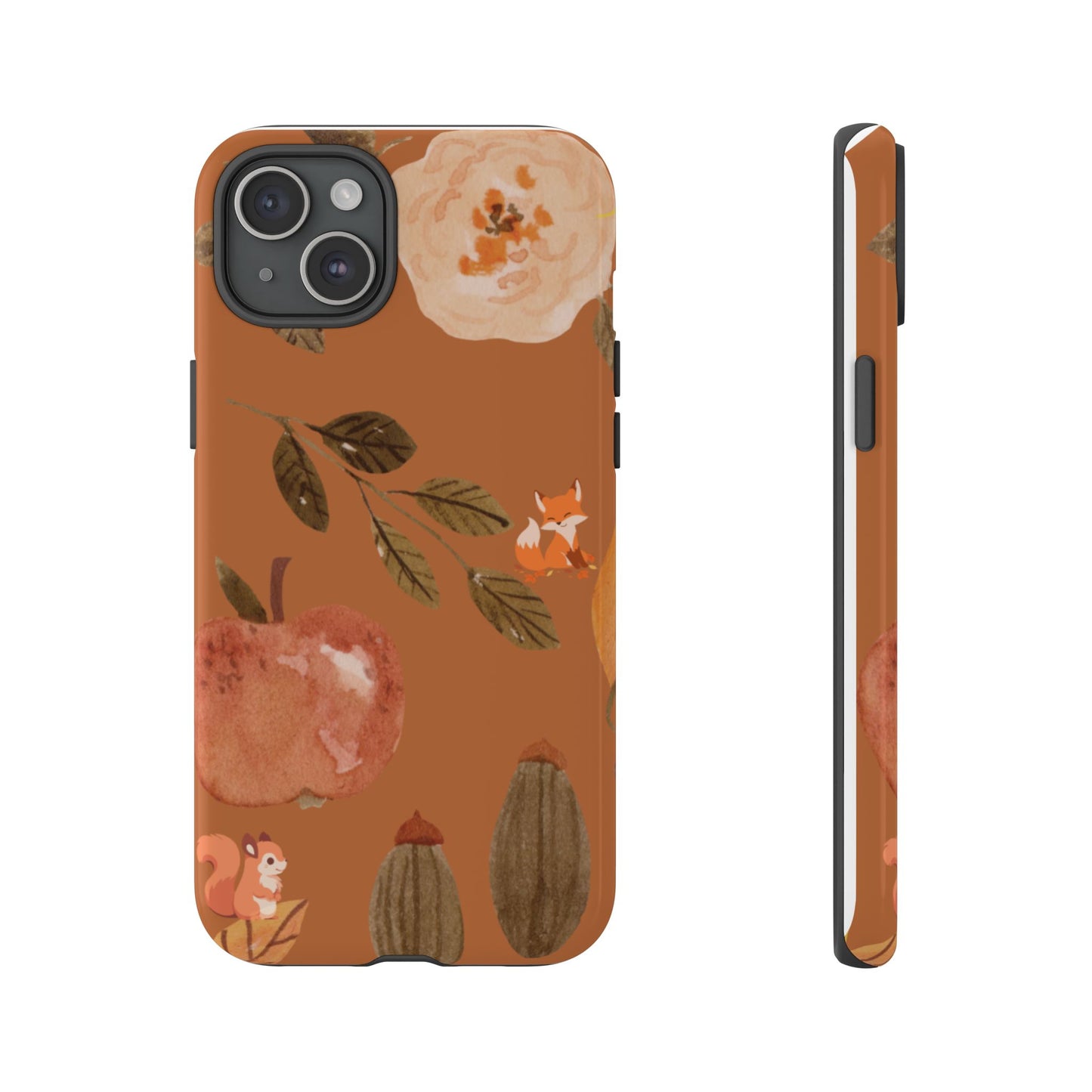 Cozy Autumn Phone Case, Fall-Themed Protective Cover, Cute Nature Design, Squirrel and Apple Motif, Cozy Gift for Nature Lovers