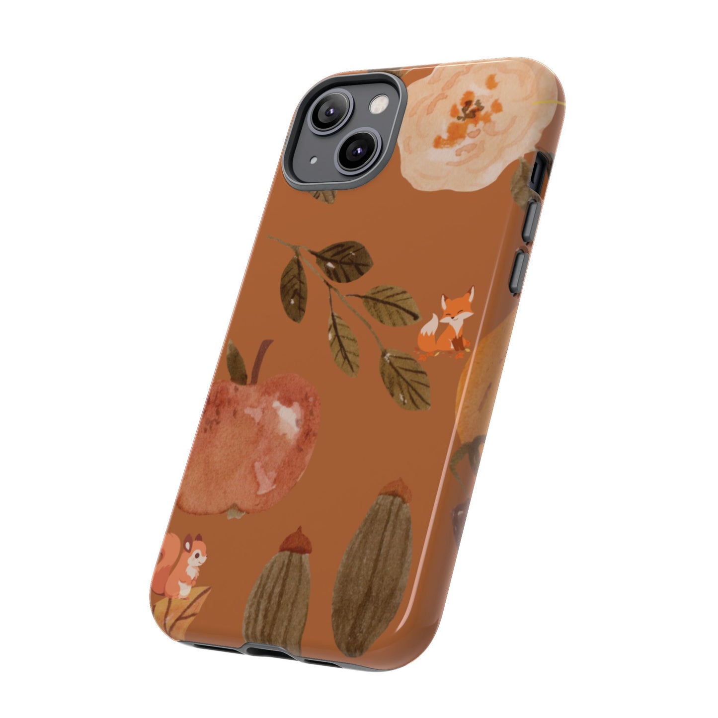 Cozy Autumn Phone Case, Fall-Themed Protective Cover, Cute Nature Design, Squirrel and Apple Motif, Cozy Gift for Nature Lovers