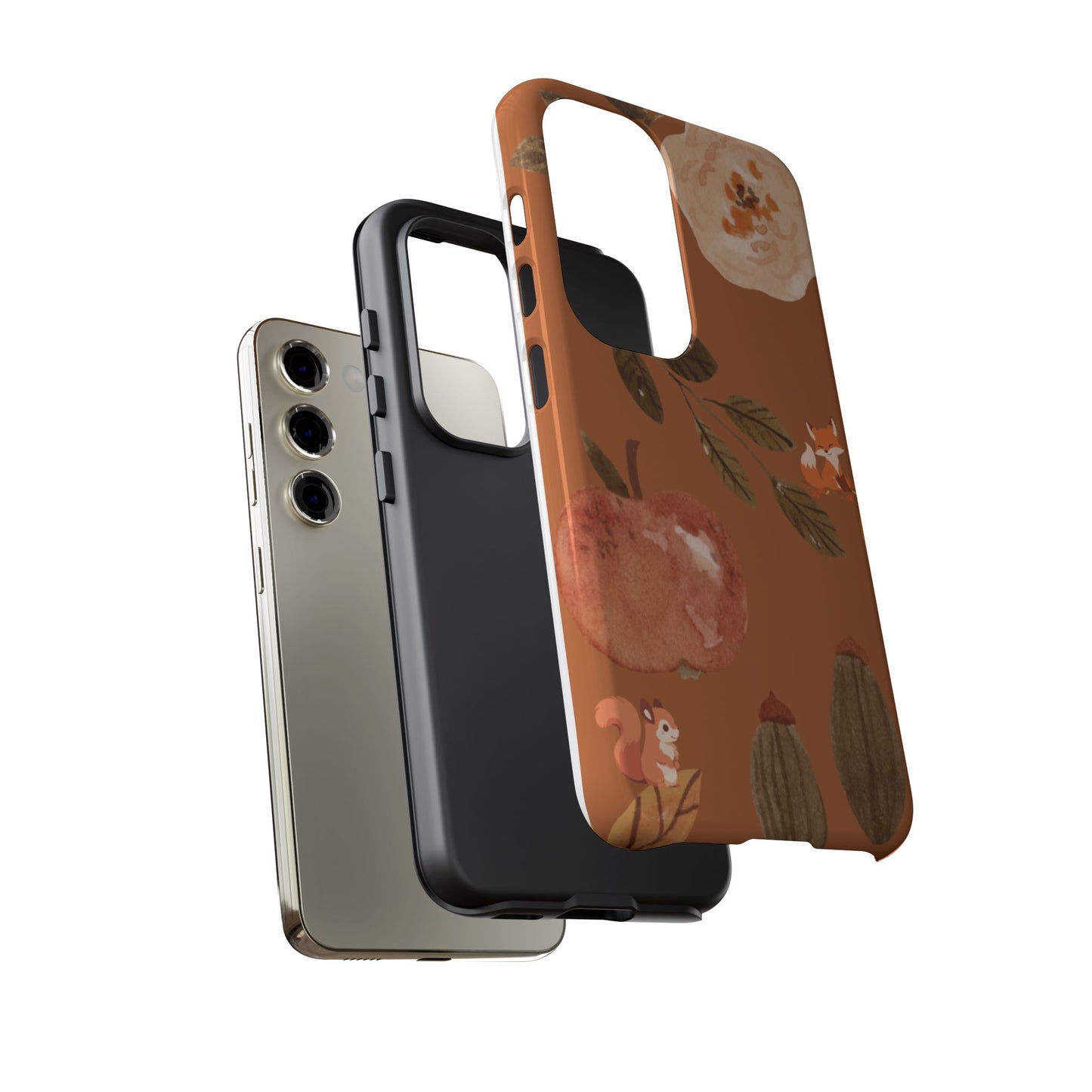 Cozy Autumn Phone Case, Fall-Themed Protective Cover, Cute Nature Design, Squirrel and Apple Motif, Cozy Gift for Nature Lovers