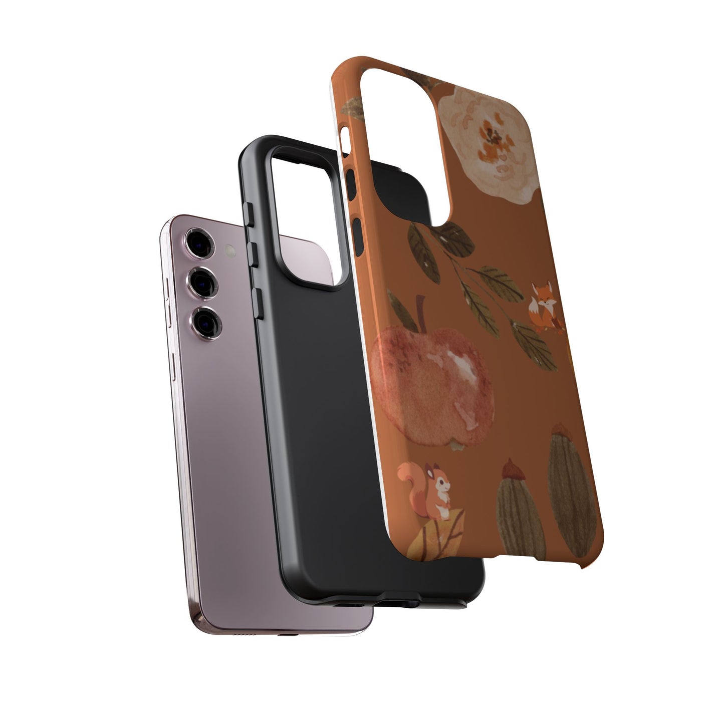 Cozy Autumn Phone Case, Fall-Themed Protective Cover, Cute Nature Design, Squirrel and Apple Motif, Cozy Gift for Nature Lovers