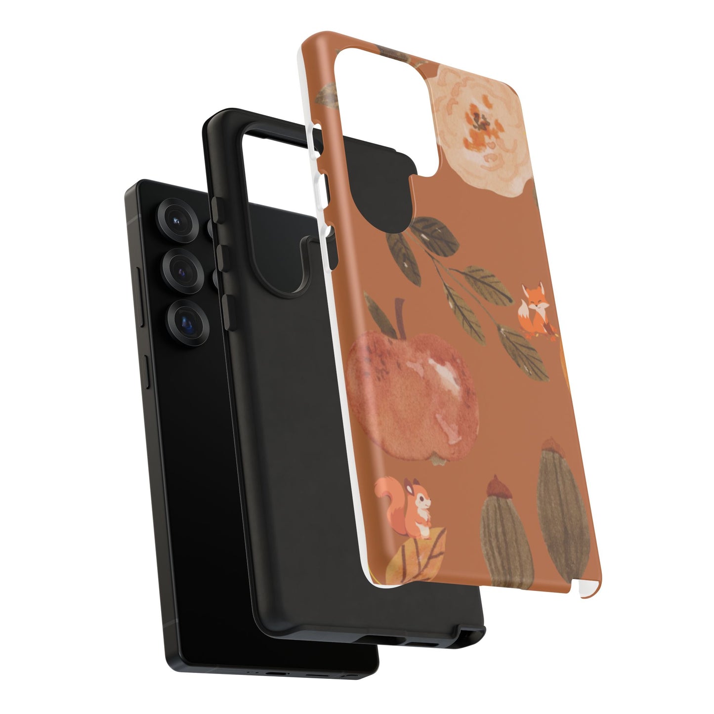 Cozy Autumn Phone Case, Fall-Themed Protective Cover, Cute Nature Design, Squirrel and Apple Motif, Cozy Gift for Nature Lovers