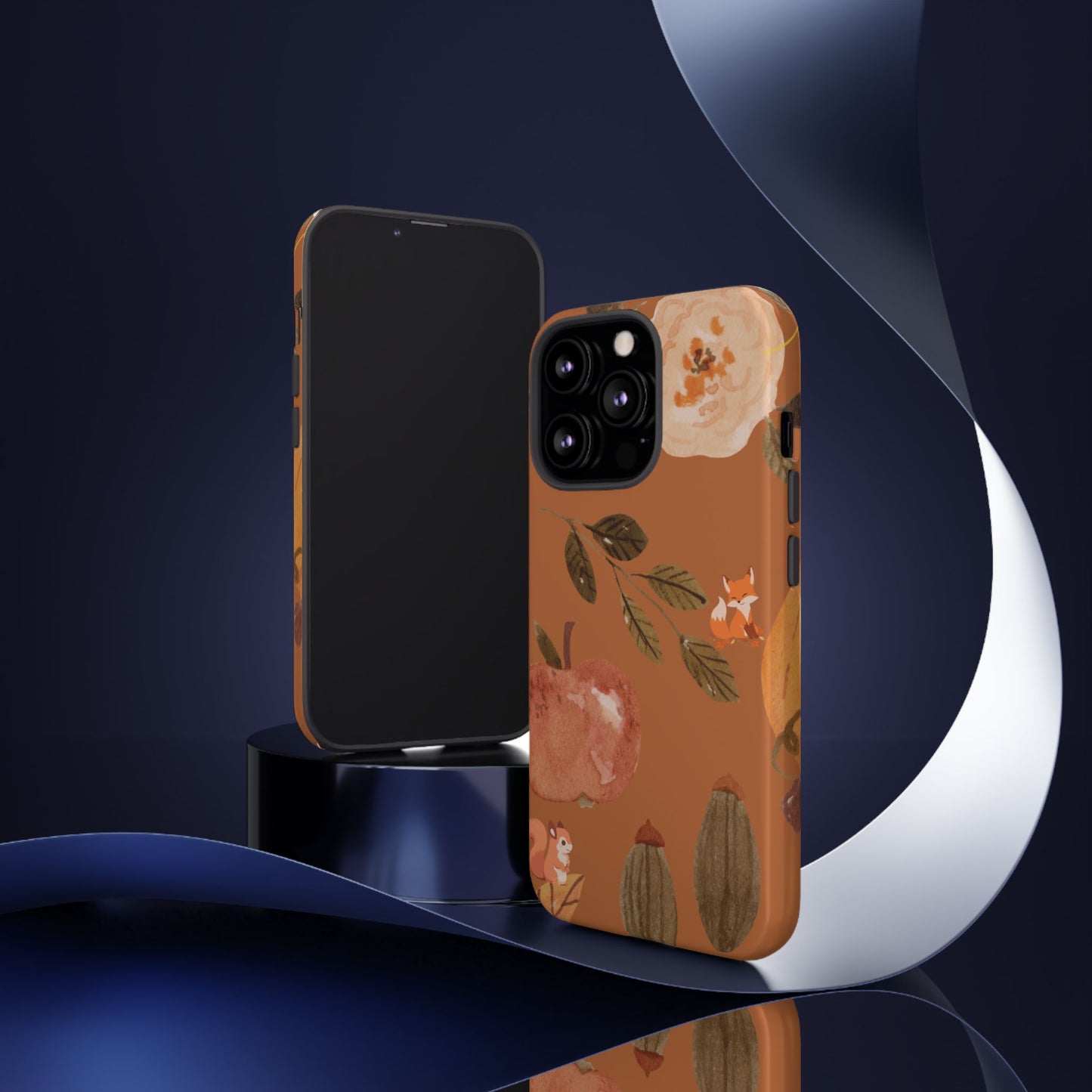 Cozy Autumn Phone Case, Fall-Themed Protective Cover, Cute Nature Design, Squirrel and Apple Motif, Cozy Gift for Nature Lovers