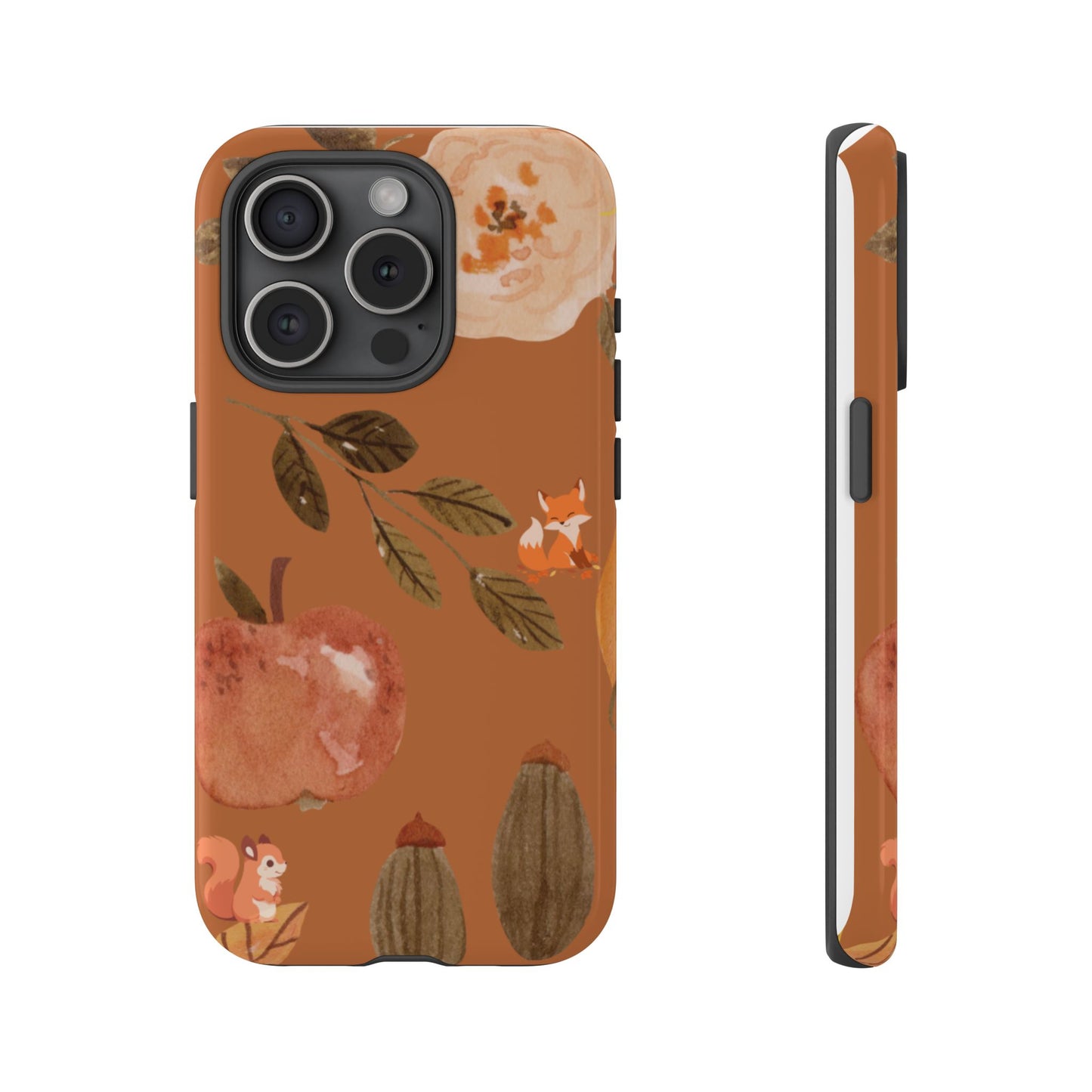 Cozy Autumn Phone Case, Fall-Themed Protective Cover, Cute Nature Design, Squirrel and Apple Motif, Cozy Gift for Nature Lovers
