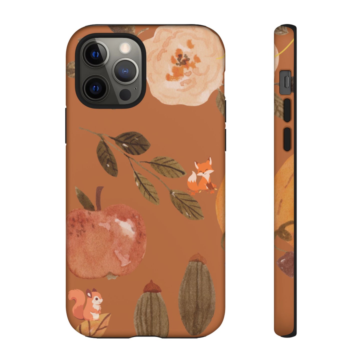 Cozy Autumn Phone Case, Fall-Themed Protective Cover, Cute Nature Design, Squirrel and Apple Motif, Cozy Gift for Nature Lovers