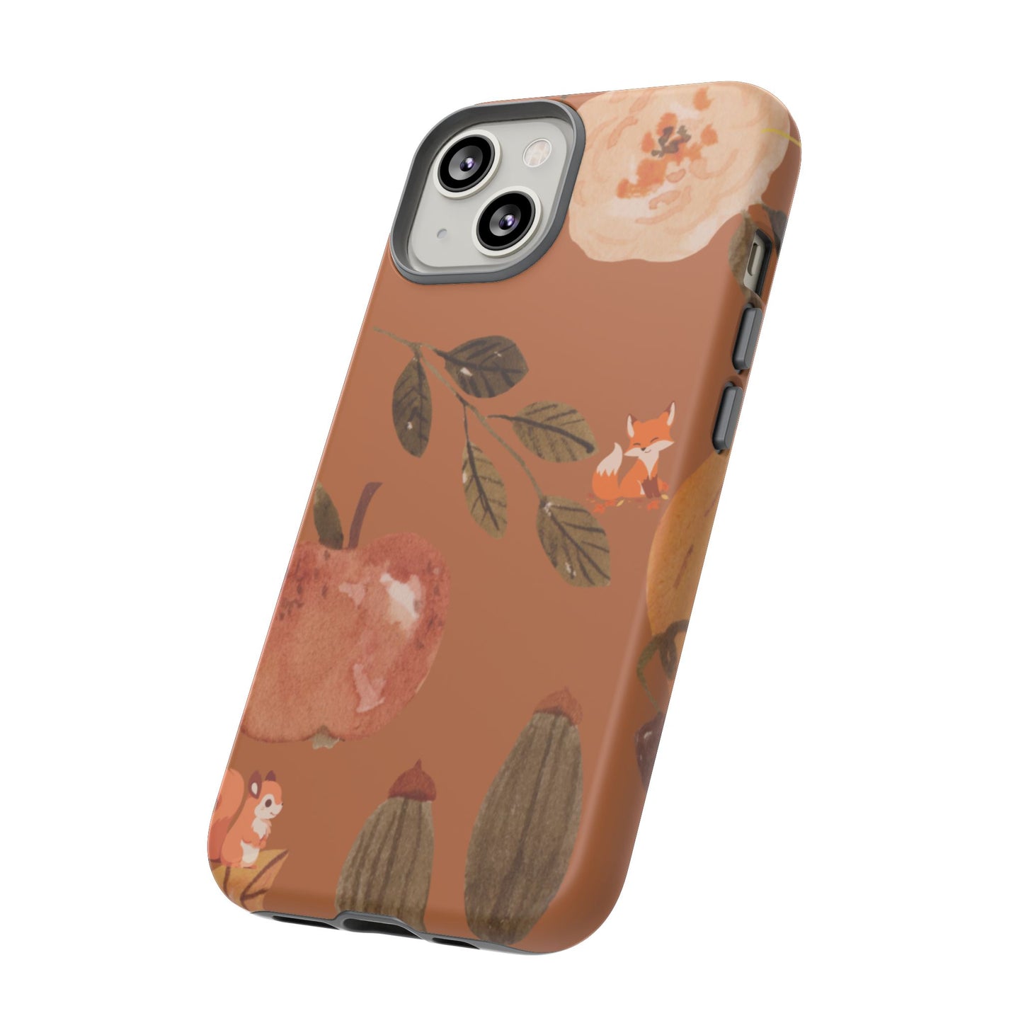 Cozy Autumn Phone Case, Fall-Themed Protective Cover, Cute Nature Design, Squirrel and Apple Motif, Cozy Gift for Nature Lovers